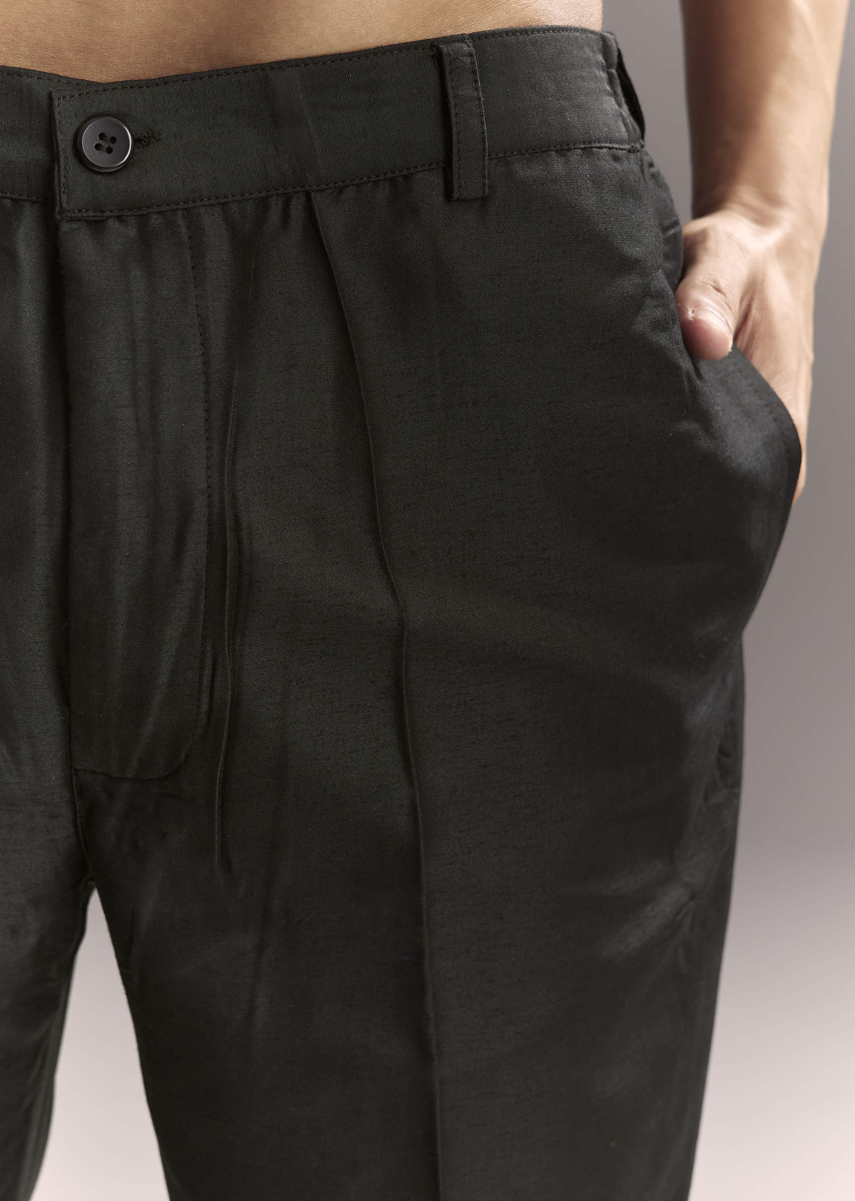 Black Silk Shirt Jacket Set For Men With Heavy Hand Work - Image 7