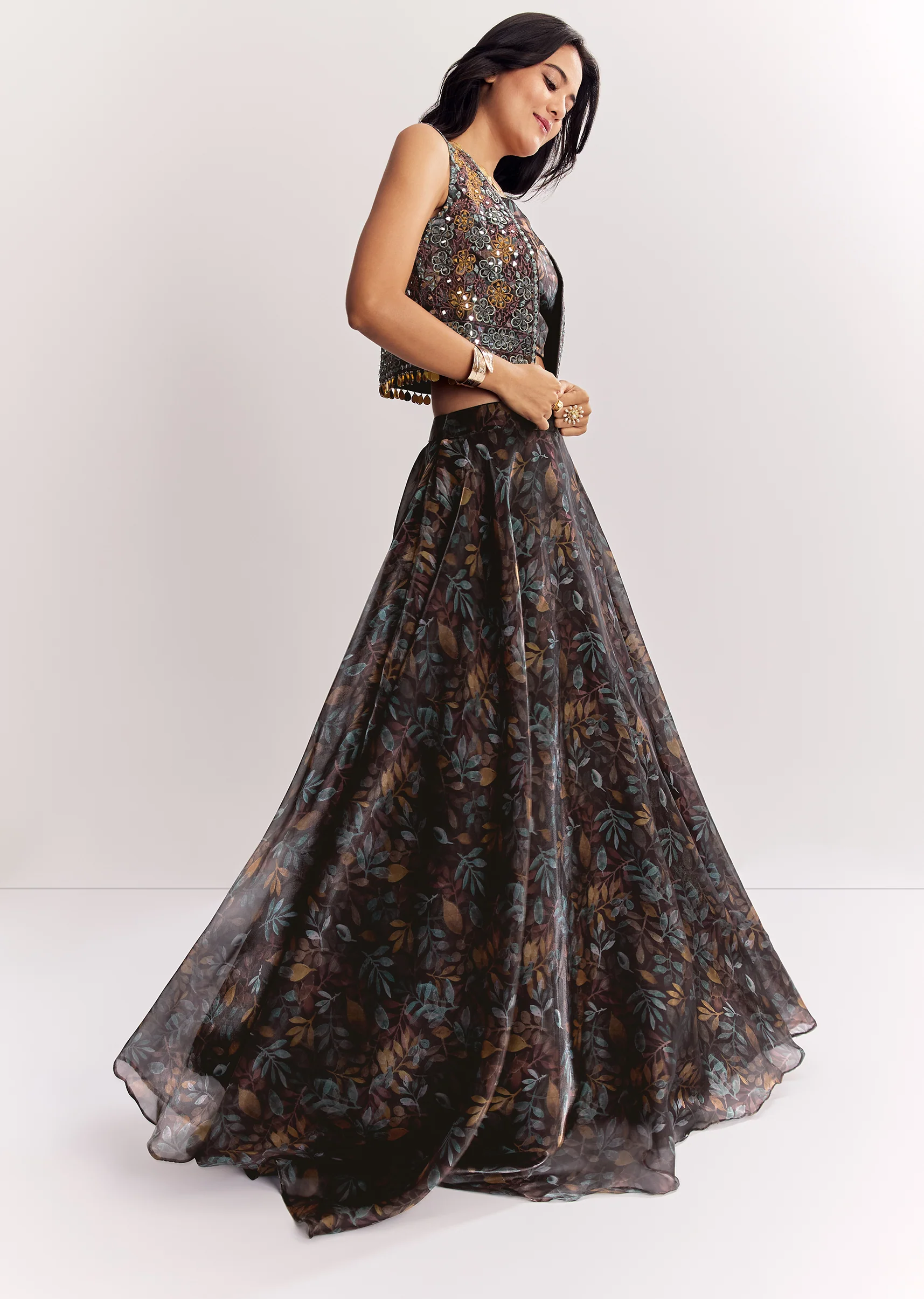 Black Statement Pair – Printed Lehenga For Her And Kurta For Him - Image 5
