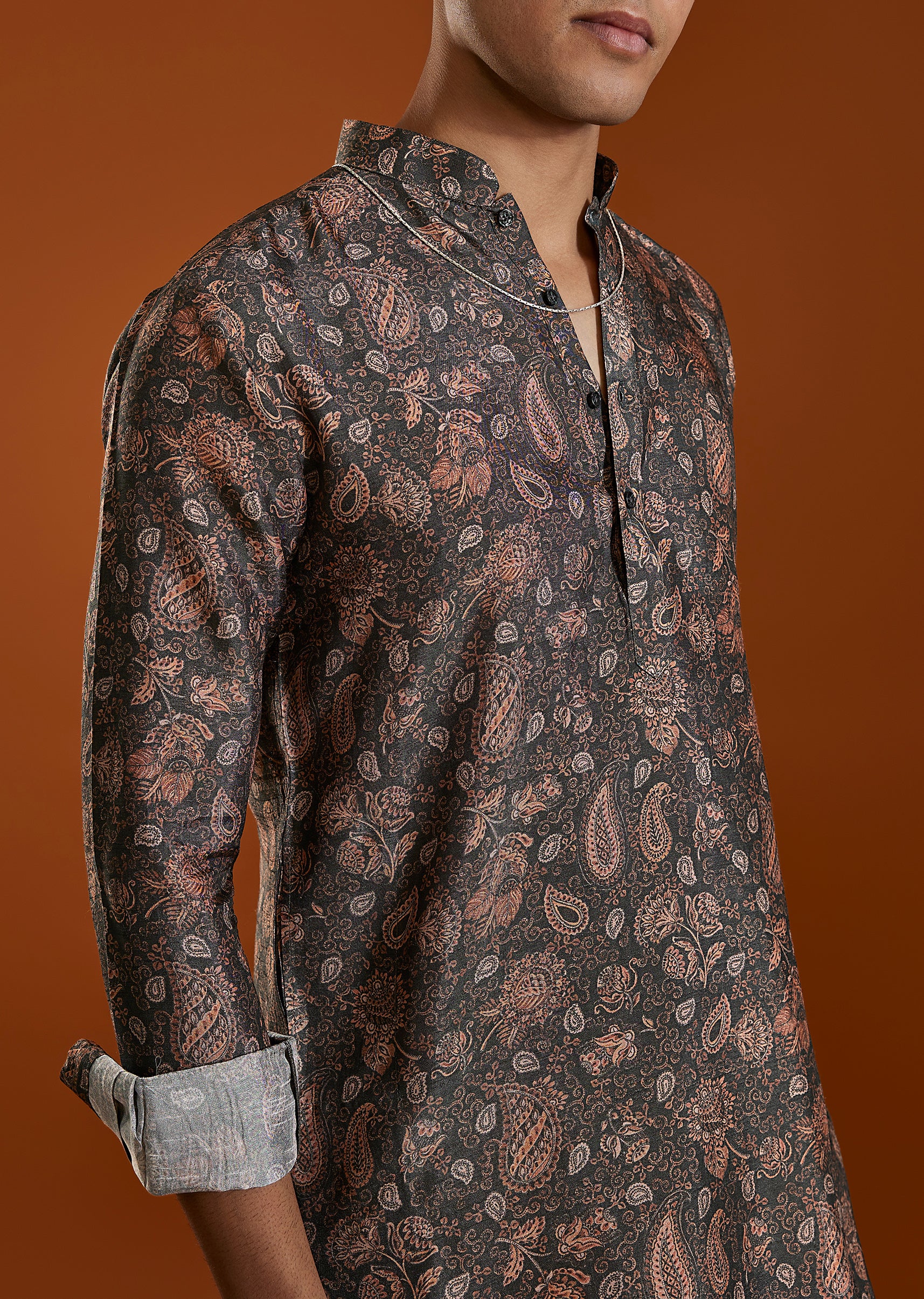 Black Statement Pair – Printed Lehenga For Her And Kurta For Him - Image 8