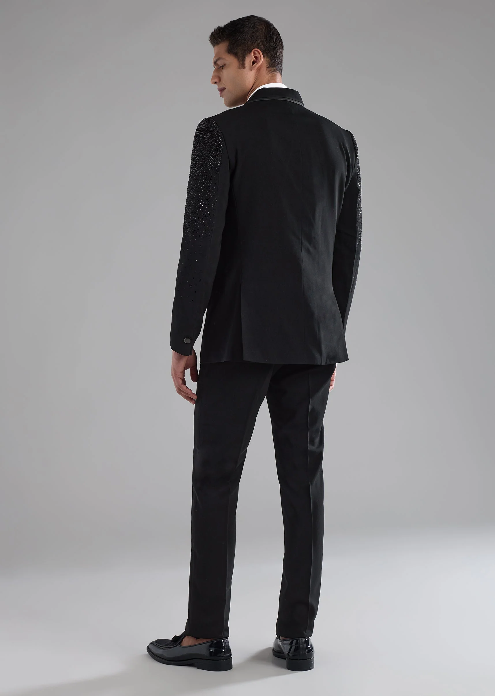 Black Stone Embellished Tuxedo and Bow Set - Image 5