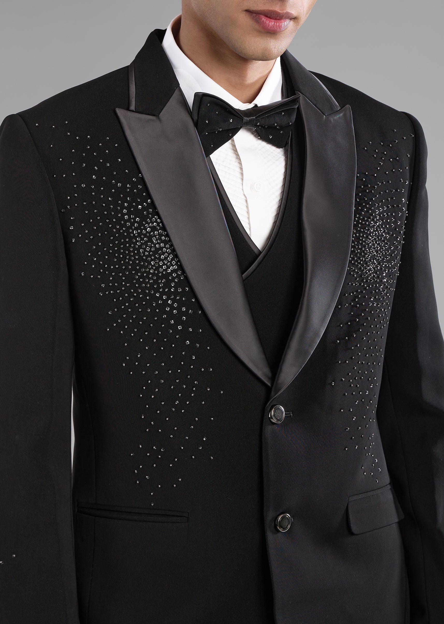 Black Stone Work Tuxedo, Shirt and Bow Set - Image 3