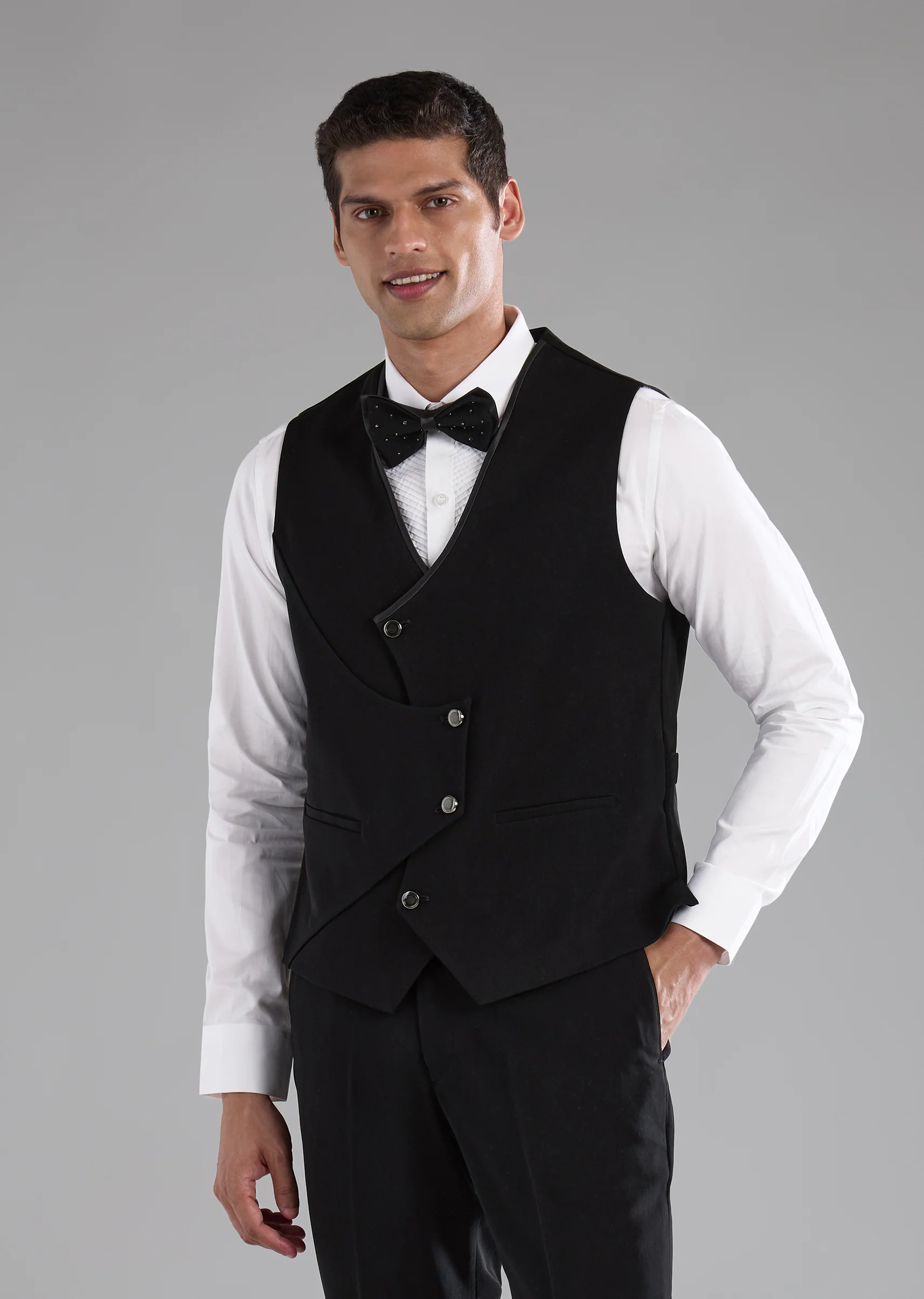 Black Stone Work Tuxedo, Shirt and Bow Set - Image 6