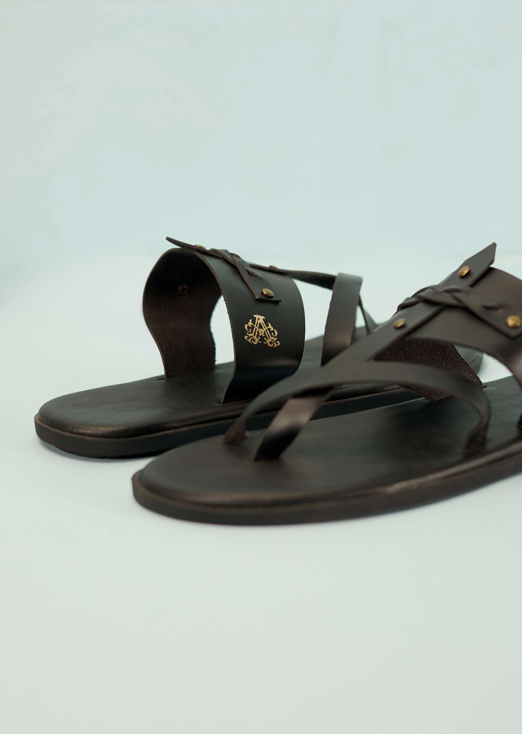 Black Strappy Slides For Men In Leather With Buttons - Image 2