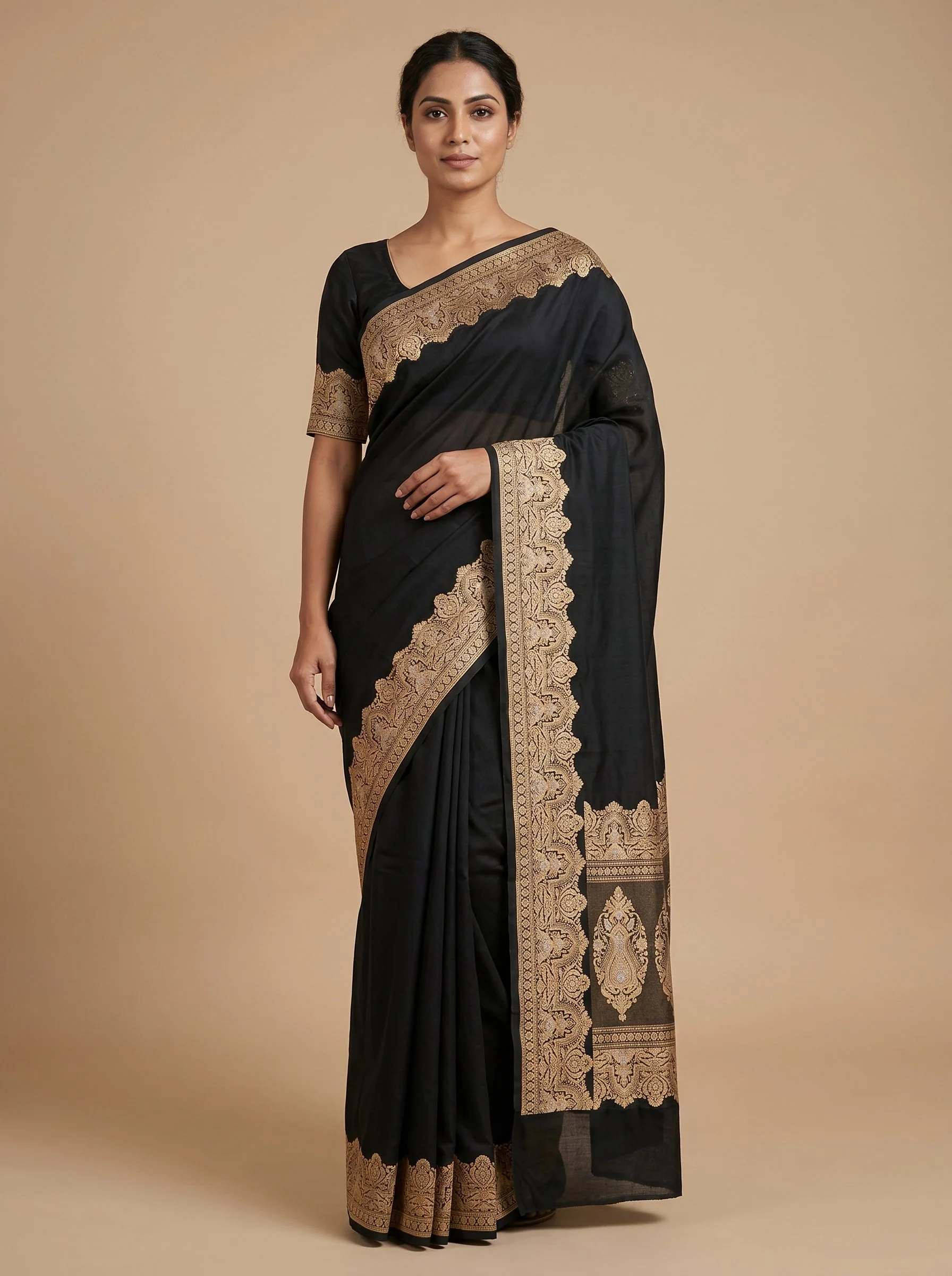 Black Structured Finish Handloom Saree