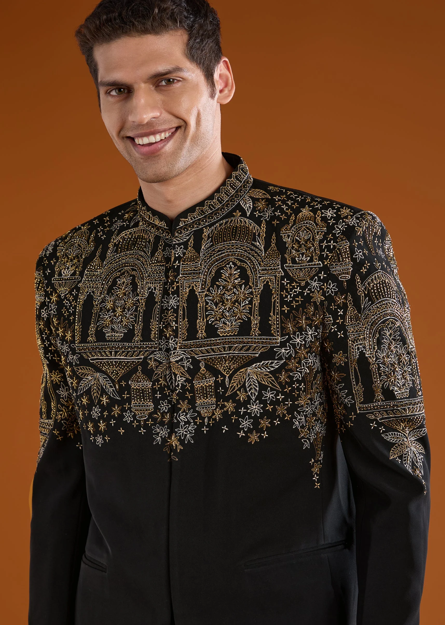 Black Suiting Jodhpuri Pant Set with Embroidery - Image 4