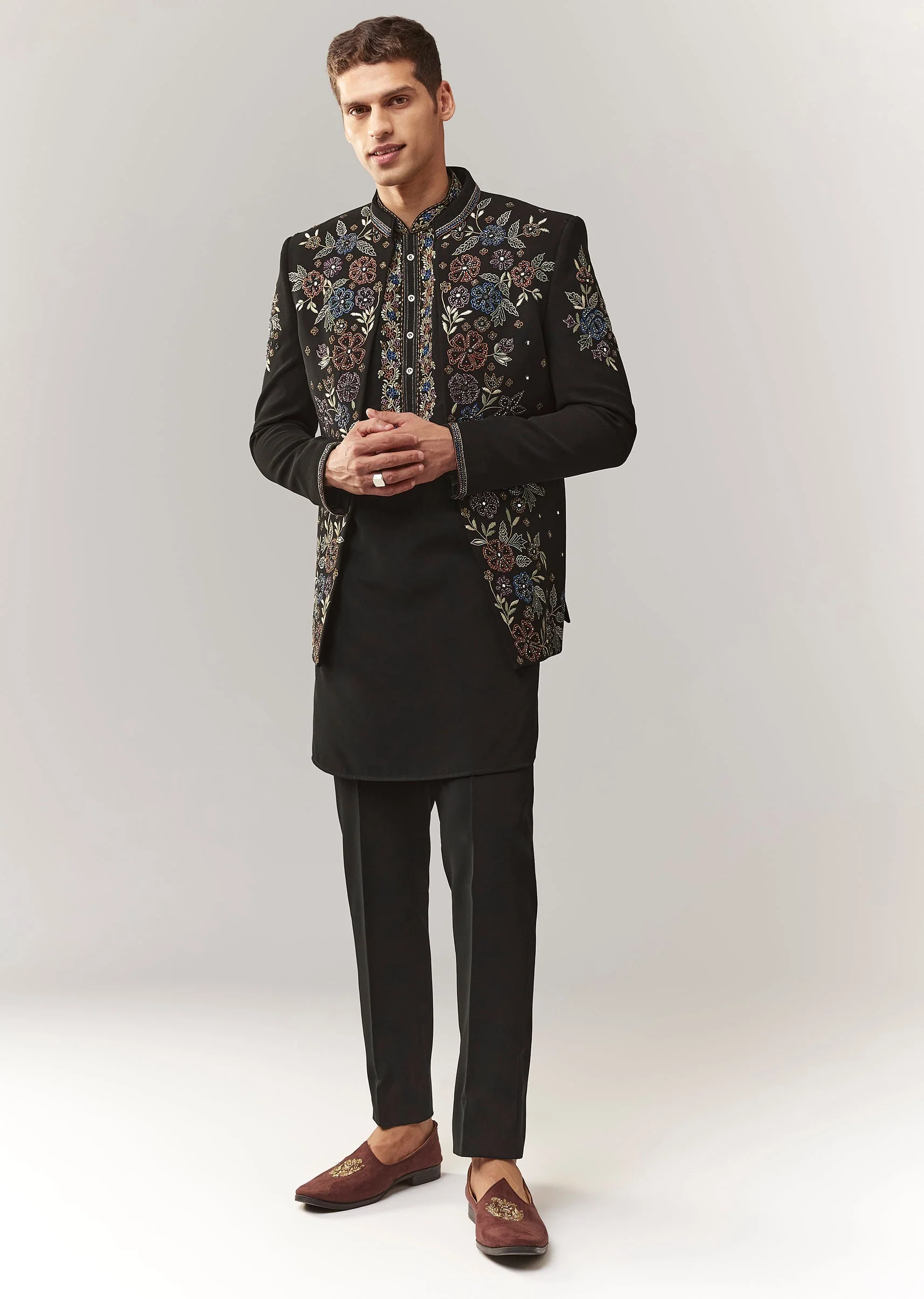 Black Suiting Jodhpuri With Resham Cutdana And Stone Work - Image 3
