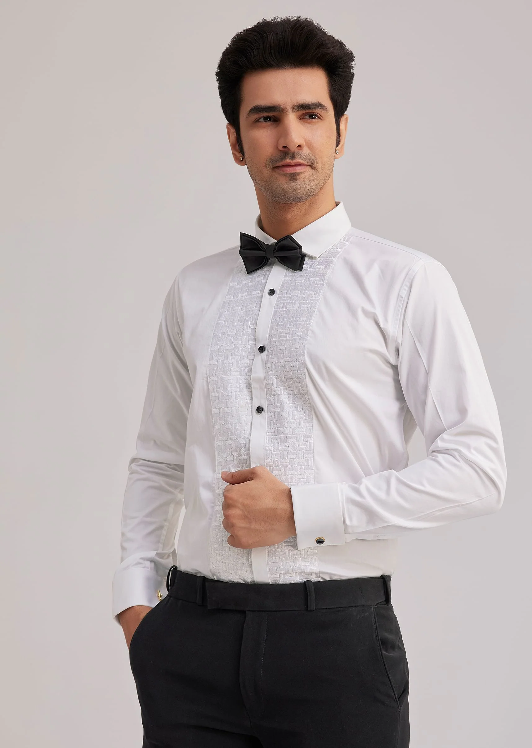 Black Suiting Tuxedo With Metallic Chain And Stone Work - Image 8