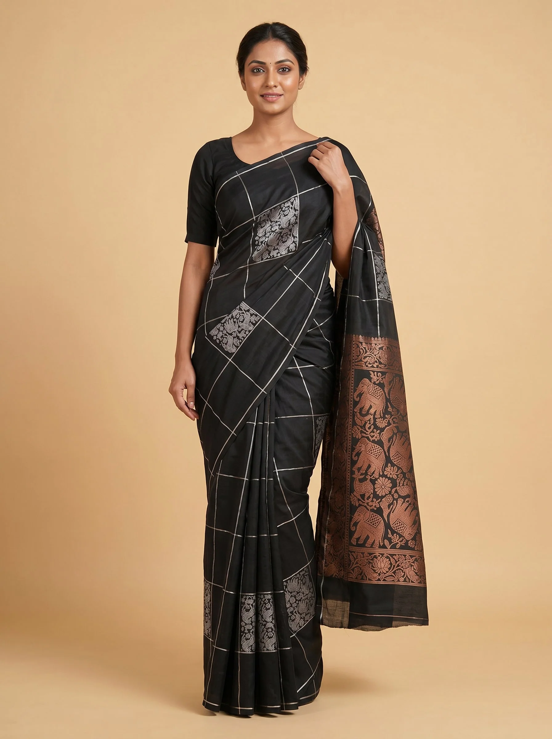 Black Tailored Silhouette Handloom Saree