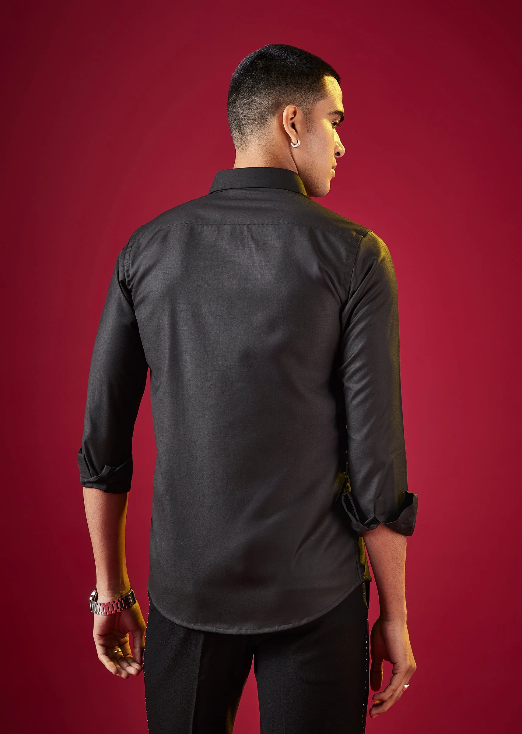 Black Thread And Resham Embroidered Mens Shirt - Image 4