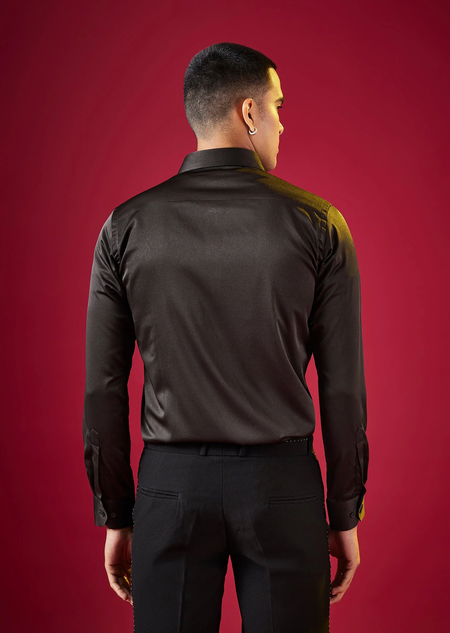 Black Thread Embellished Mens Shirt - Image 5