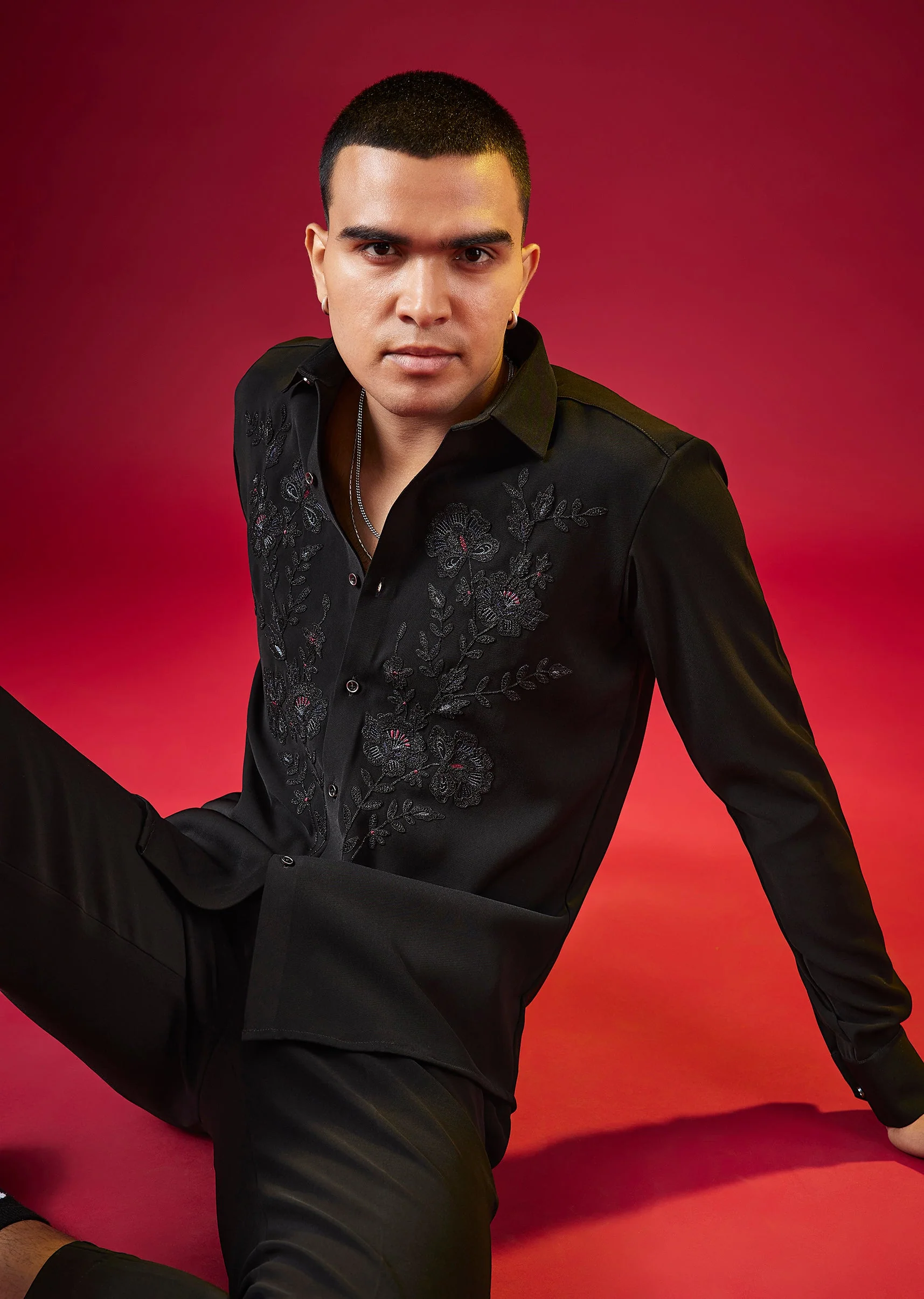 Black Thread Embroidered Mens Shirt - Image 3