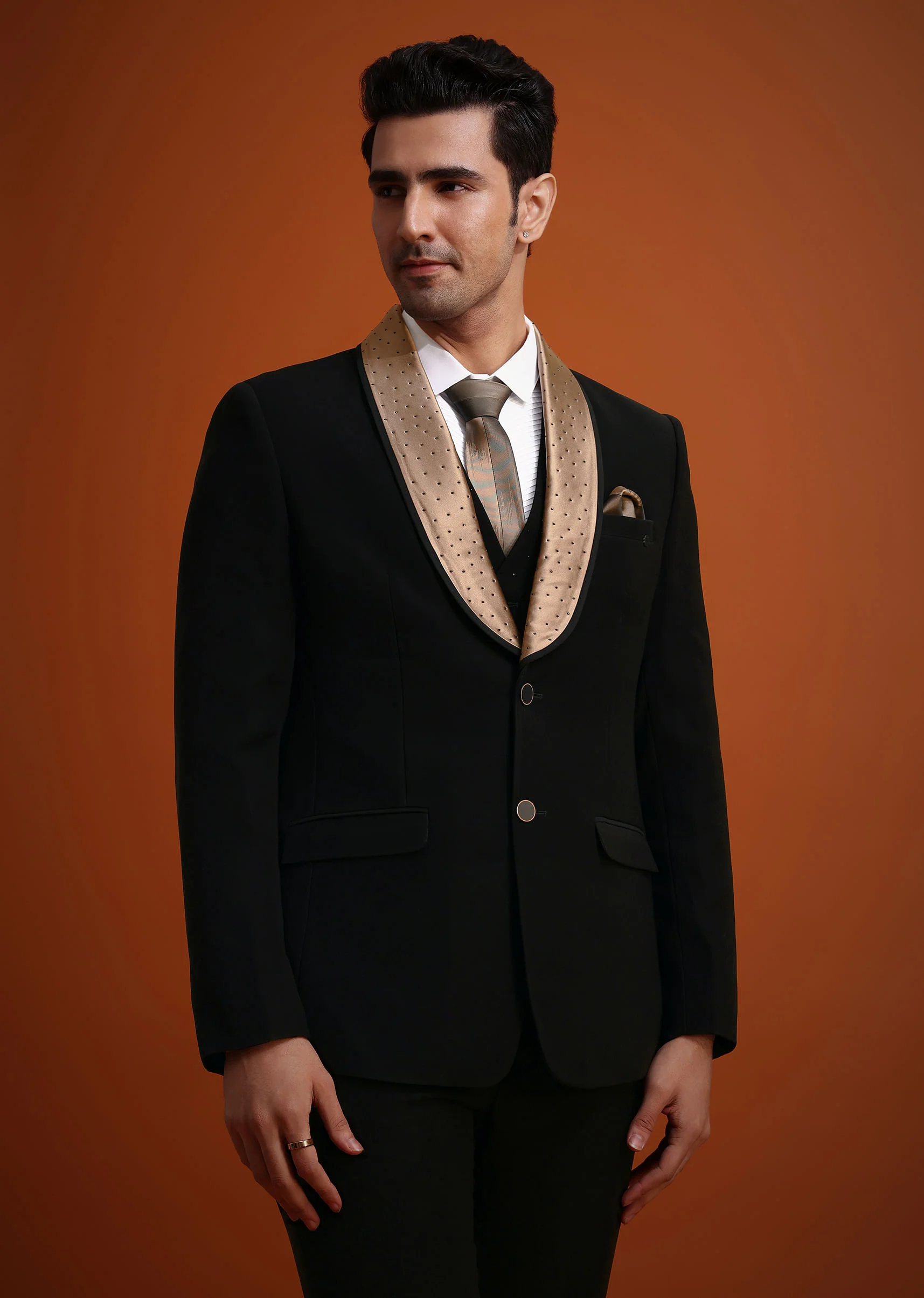 Black Tuxedo And Pant Set With Stone Work - Image 4