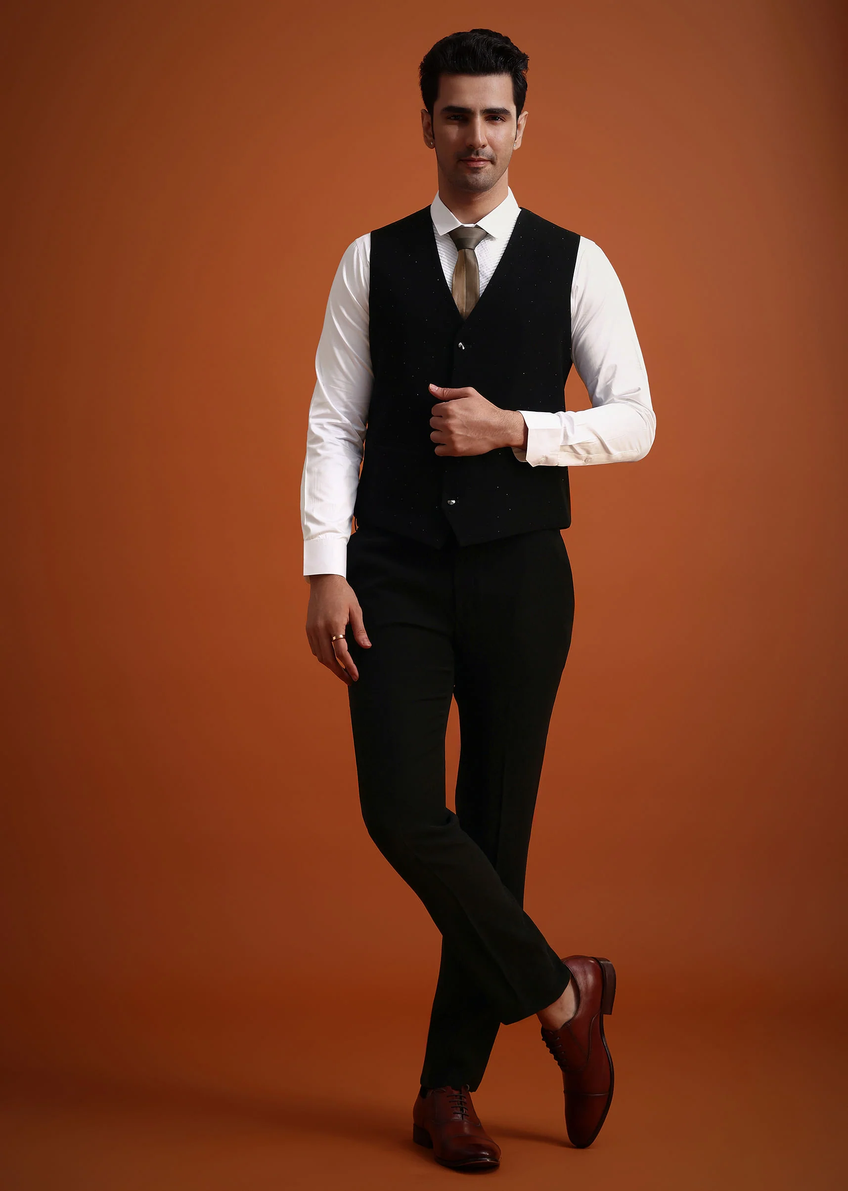 Black Tuxedo And Pant Set With Stone Work - Image 6