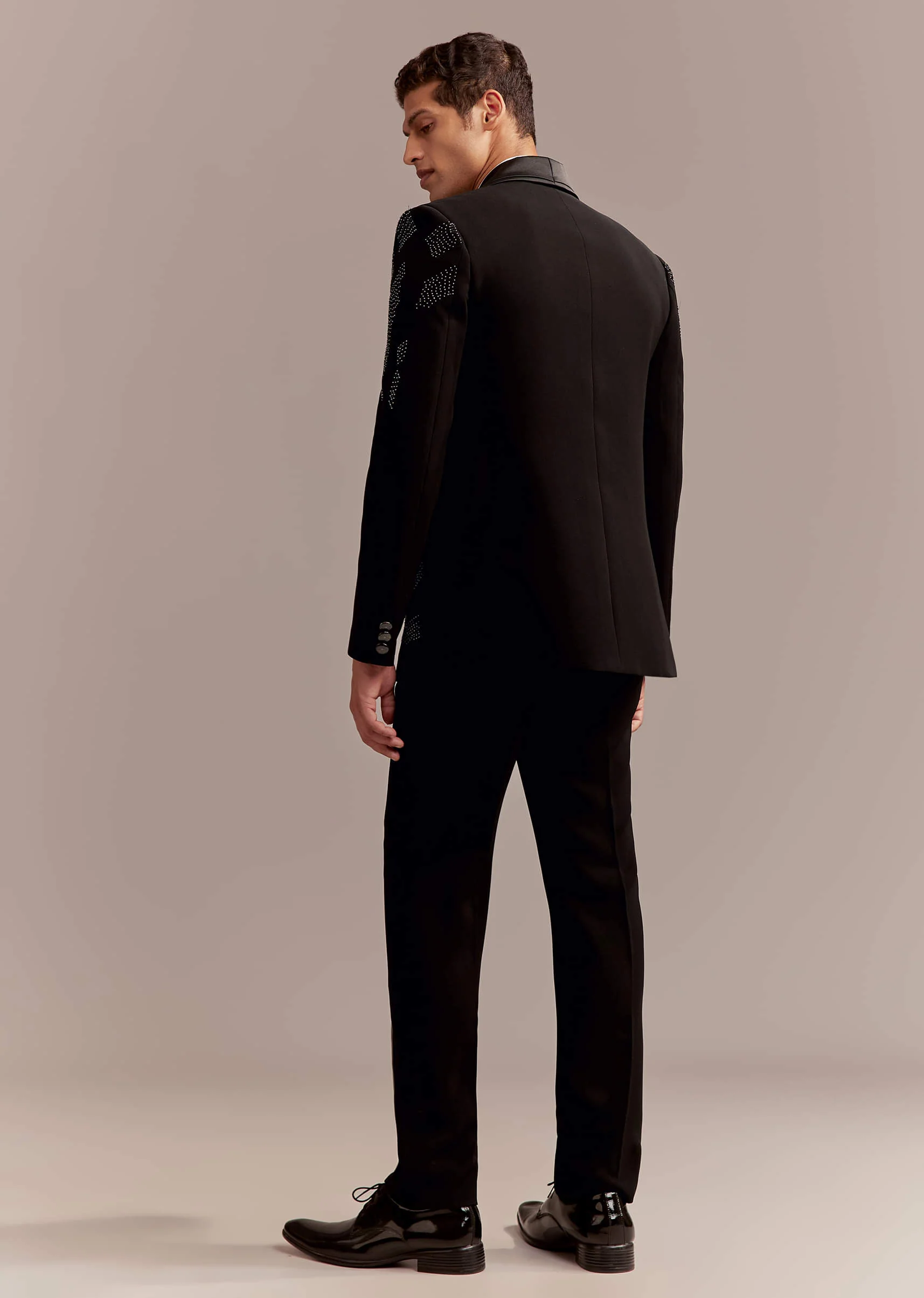 Black Tuxedo For Men With Modern Geometric Beadwork - Image 6