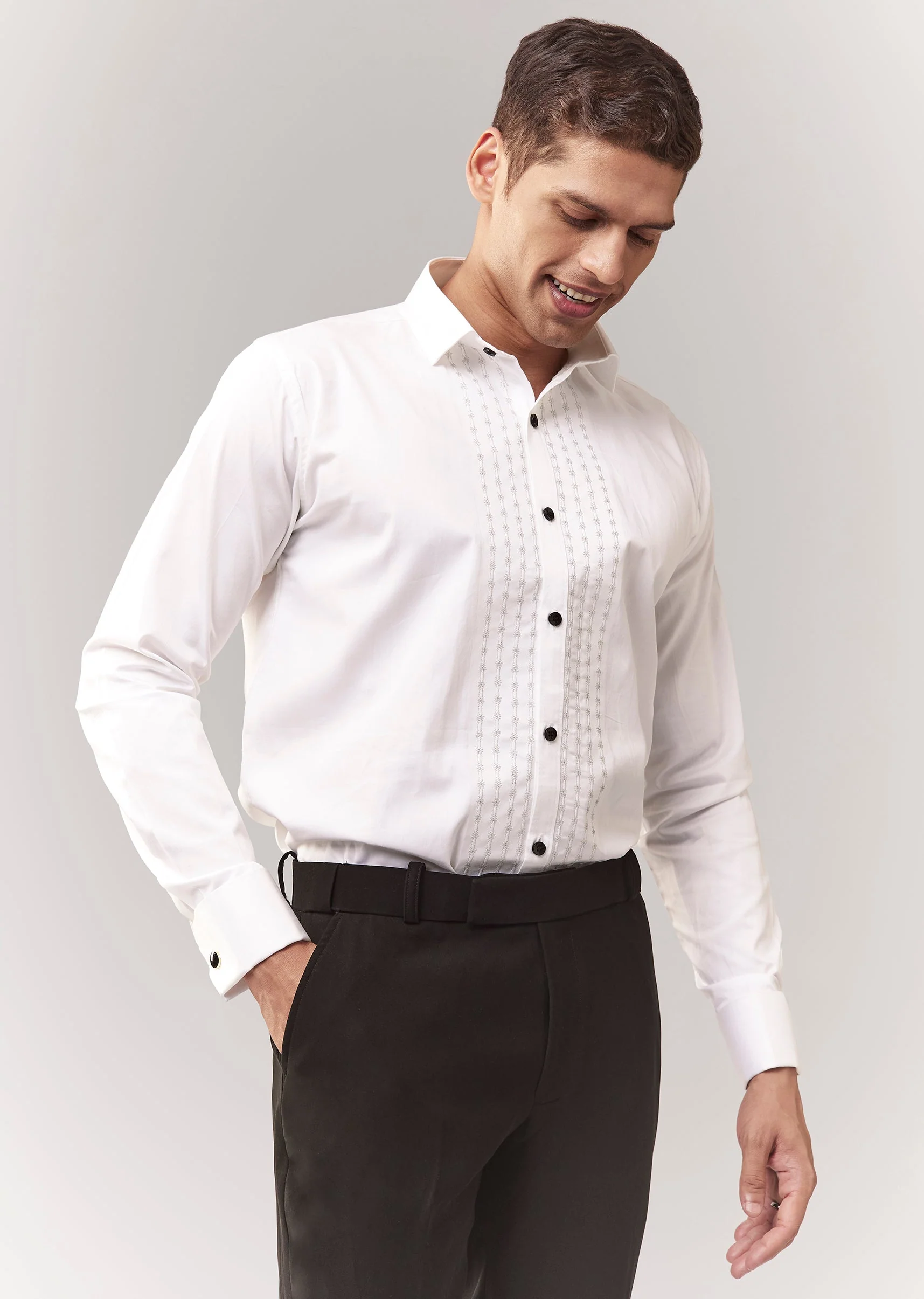 Black Tuxedo Set With Waistcoat And Cutdana Work - Image 7