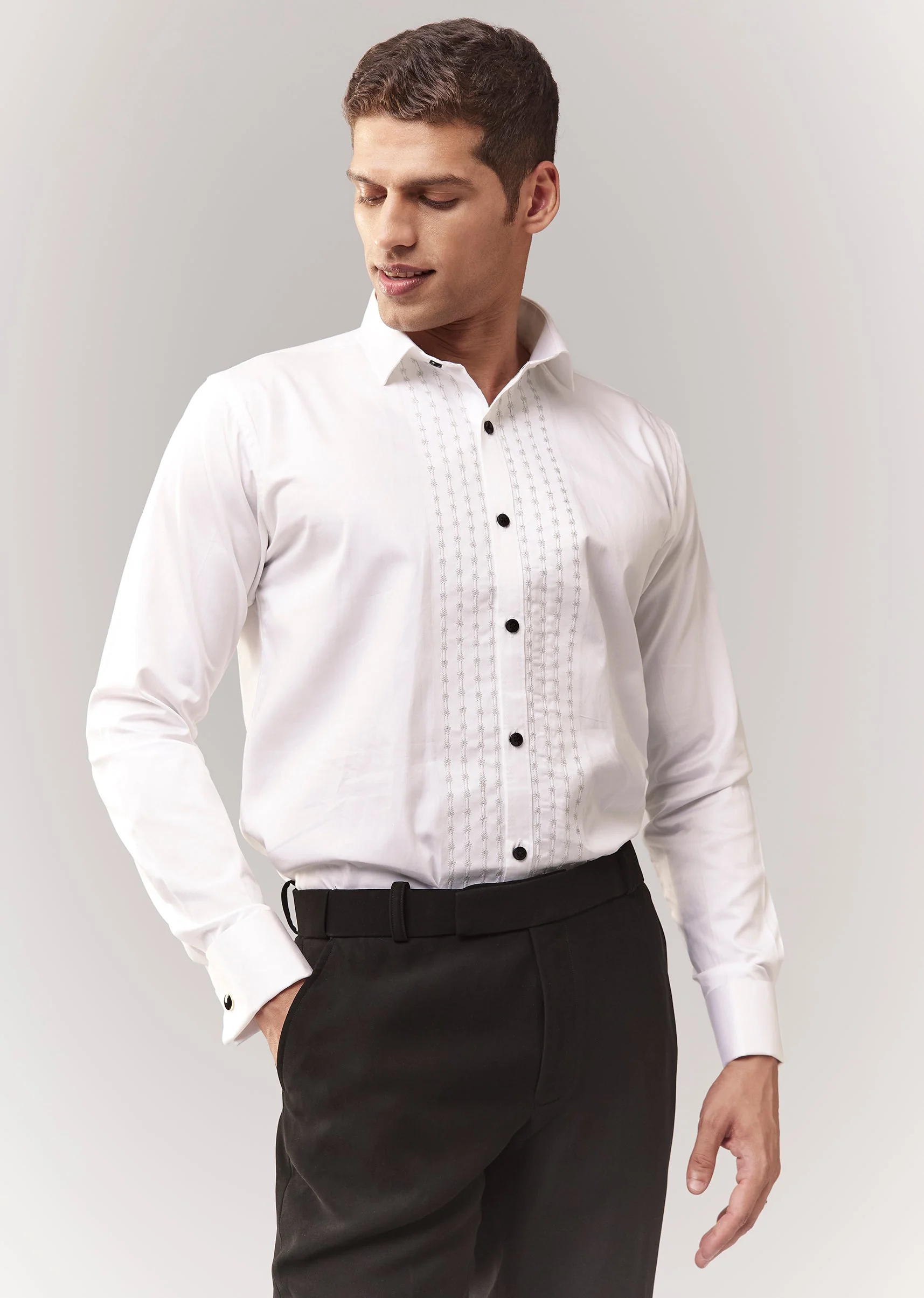 Black Tuxedo Set With Waistcoat Cutdana And Stone Work - Image 6