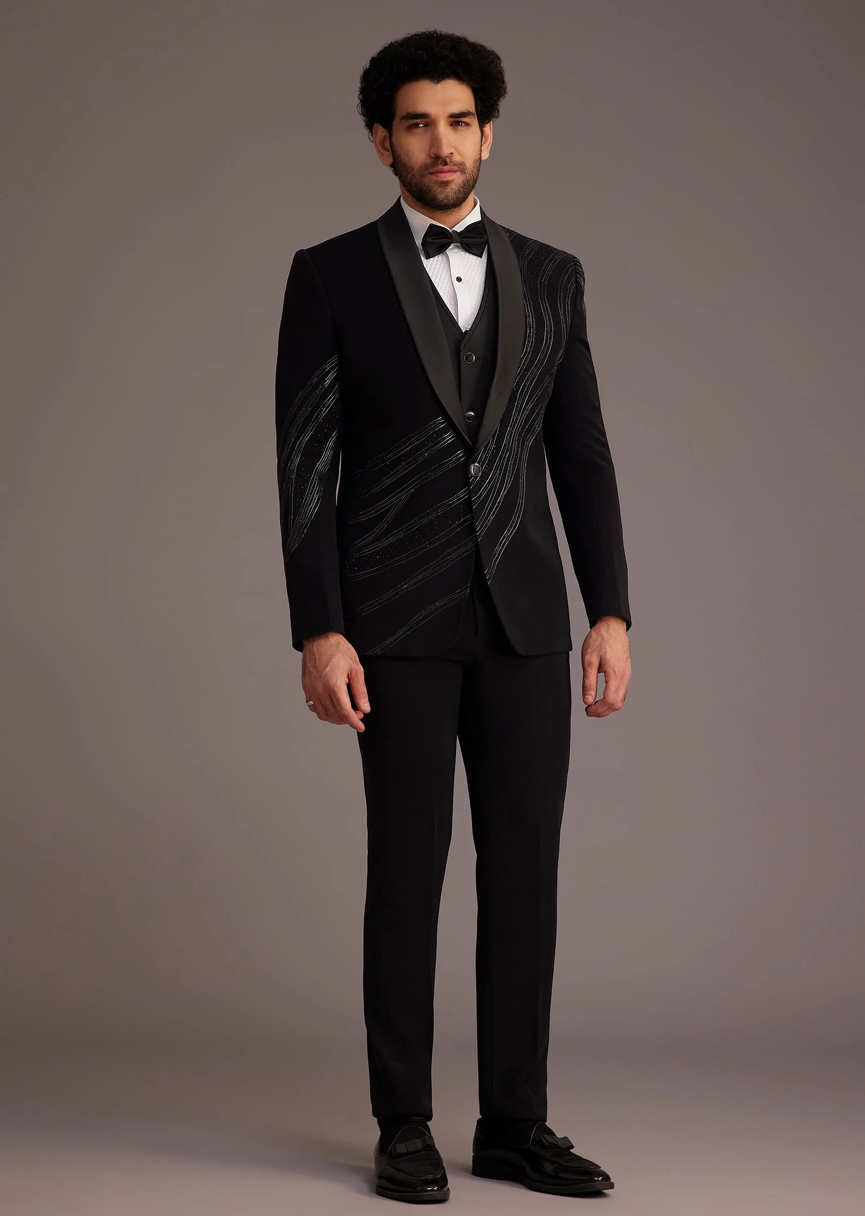Black Tuxedo With Embellished Swirl Detailing - Image 2