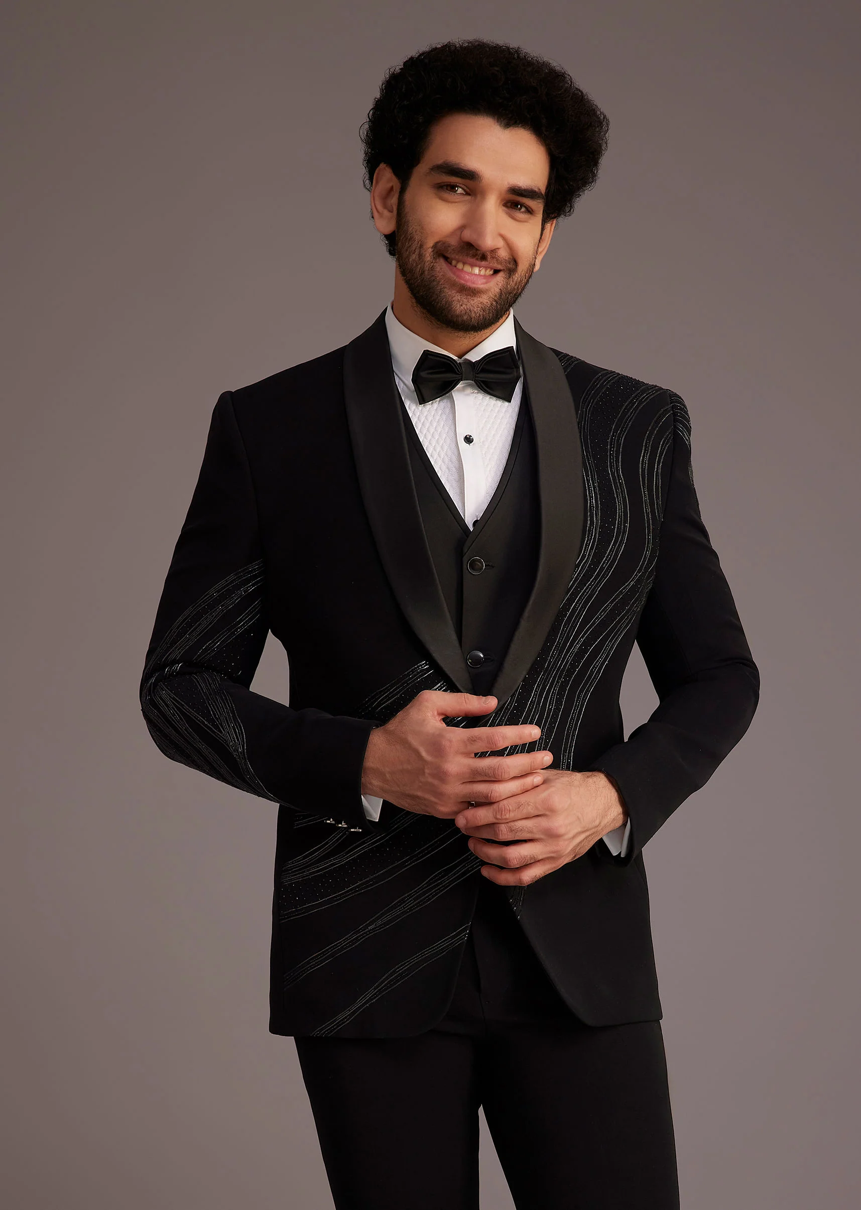 Black Tuxedo With Embellished Swirl Detailing - Image 3