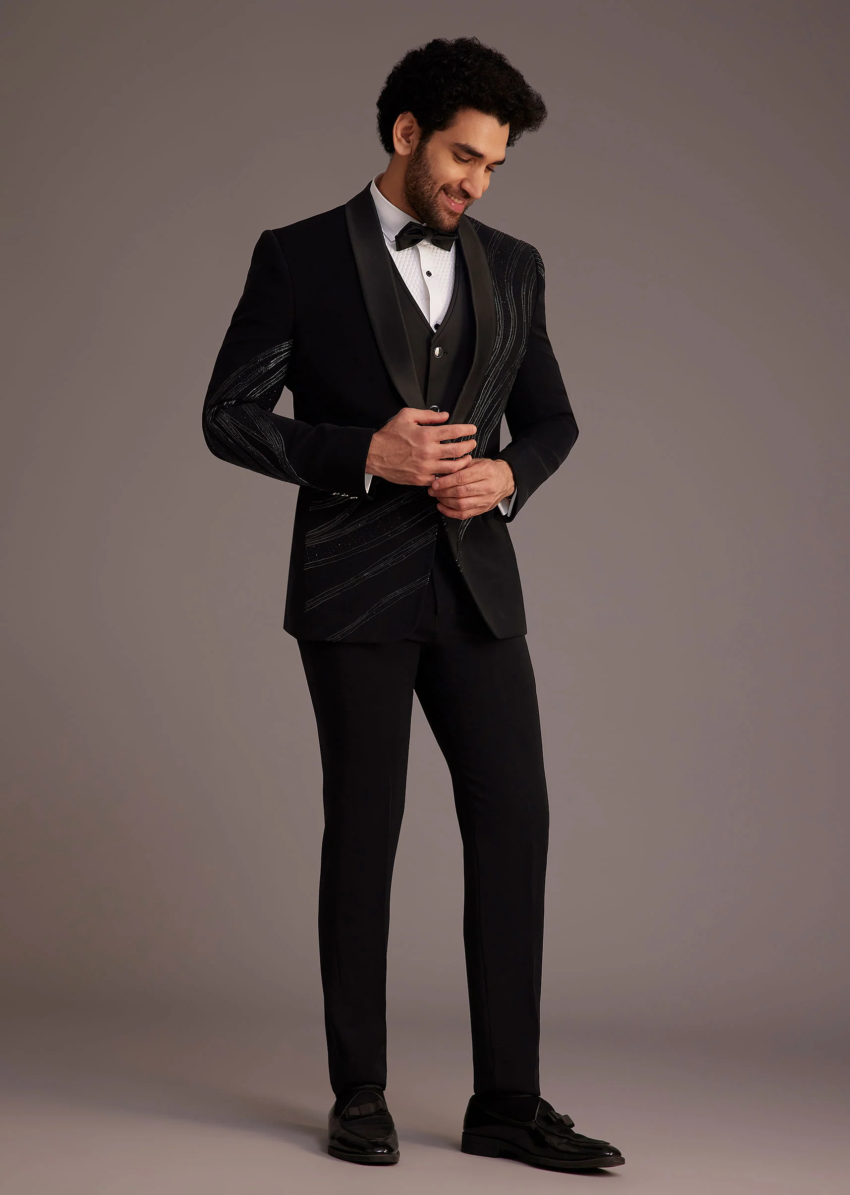 Black Tuxedo With Embellished Swirl Detailing - Image 4