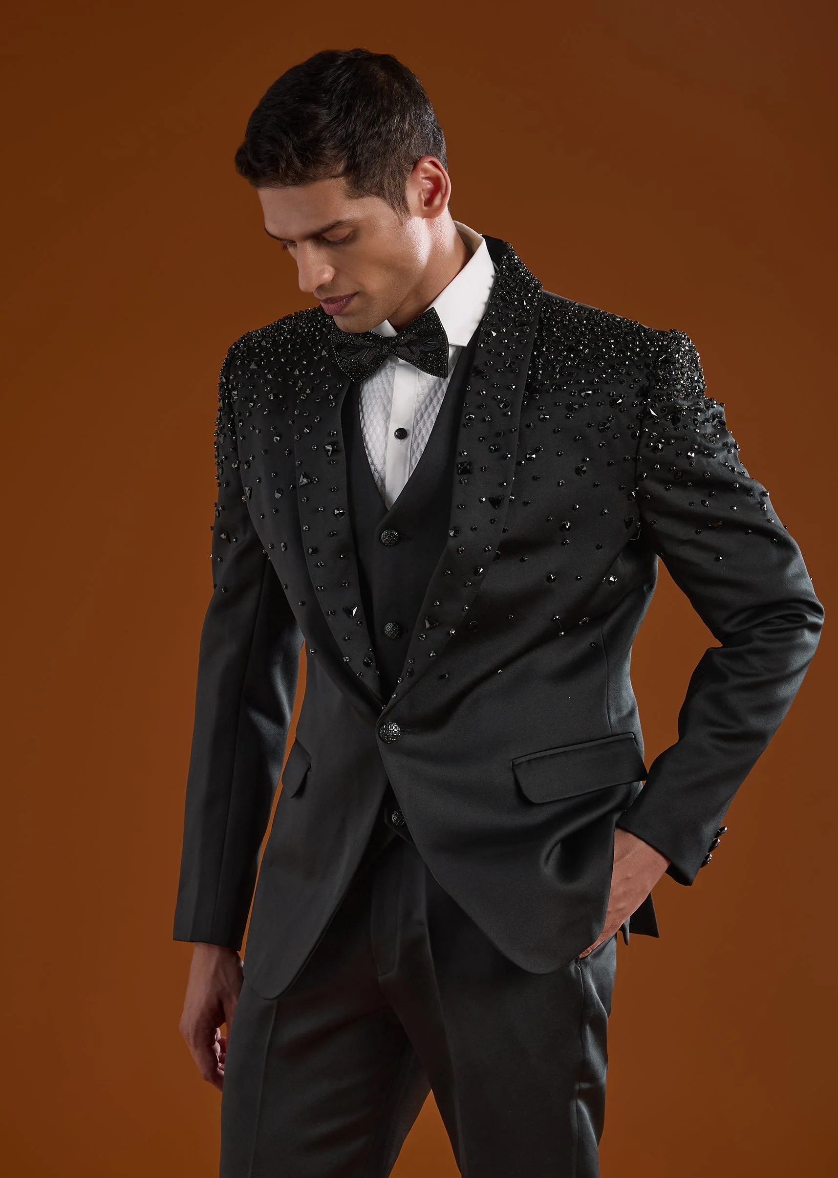 Black Tuxedo With Zardosi Detailing - Image 3