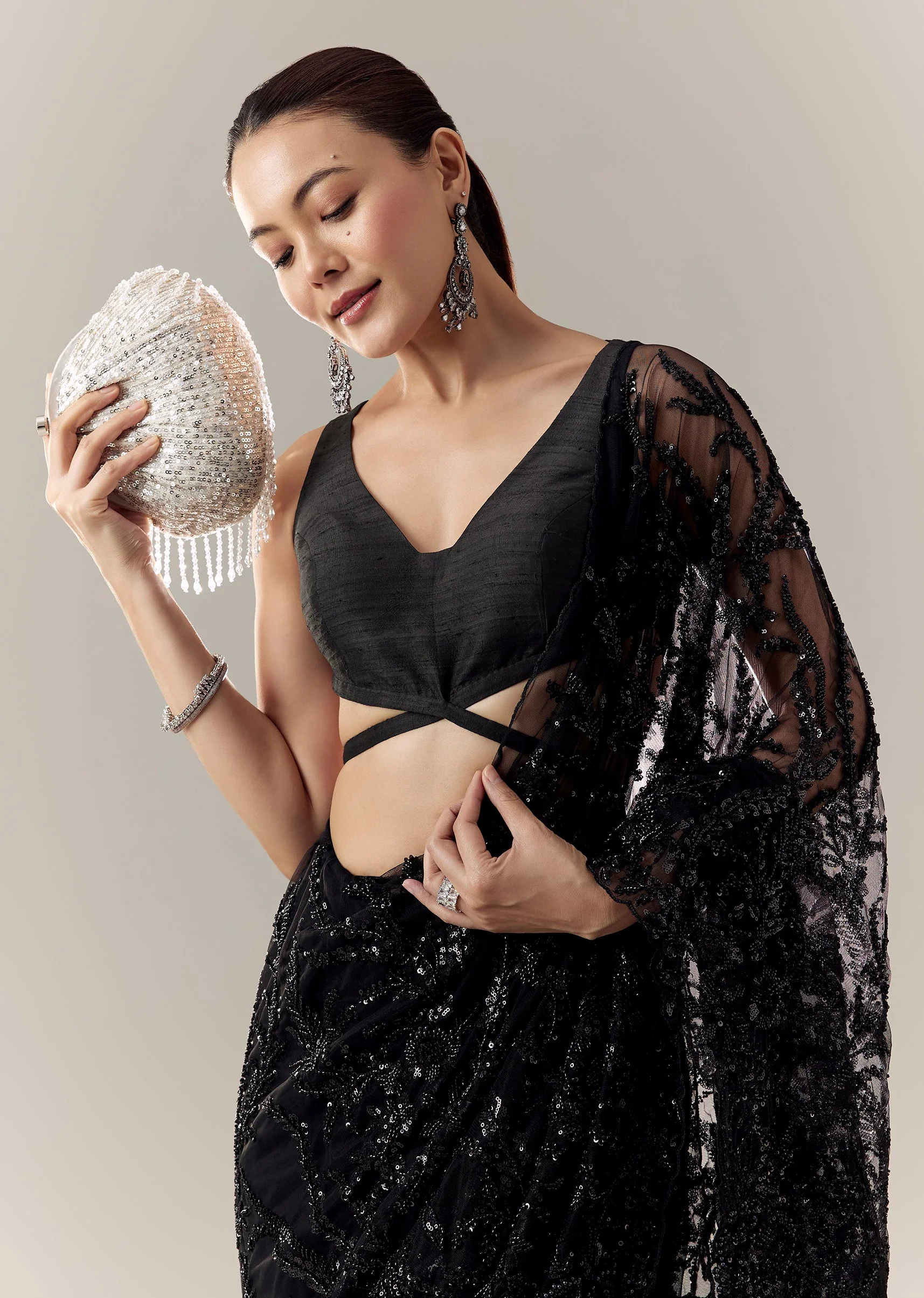 Black V Neck Cut Out Back Dori Blouse