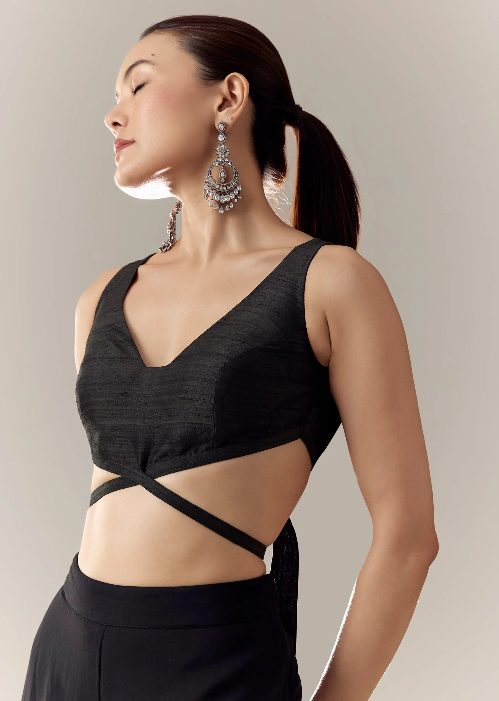 Black V Neck Cut Out Back Dori Blouse - Image 2