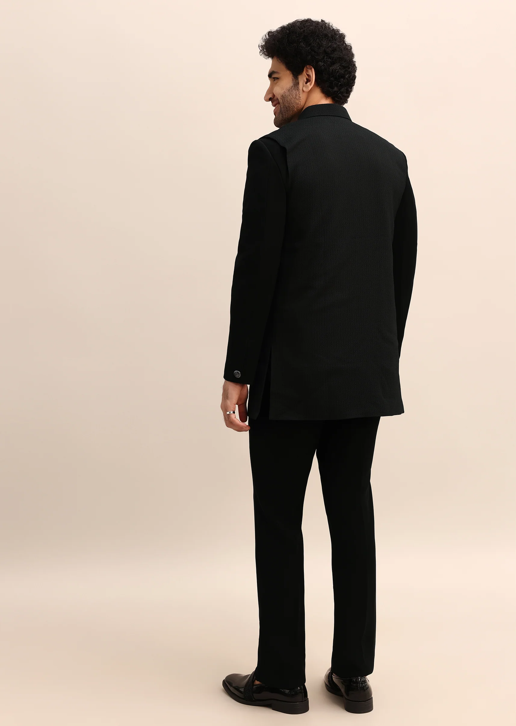 Black Velvet 3 Pc Jodhpuri Suit - Image 5