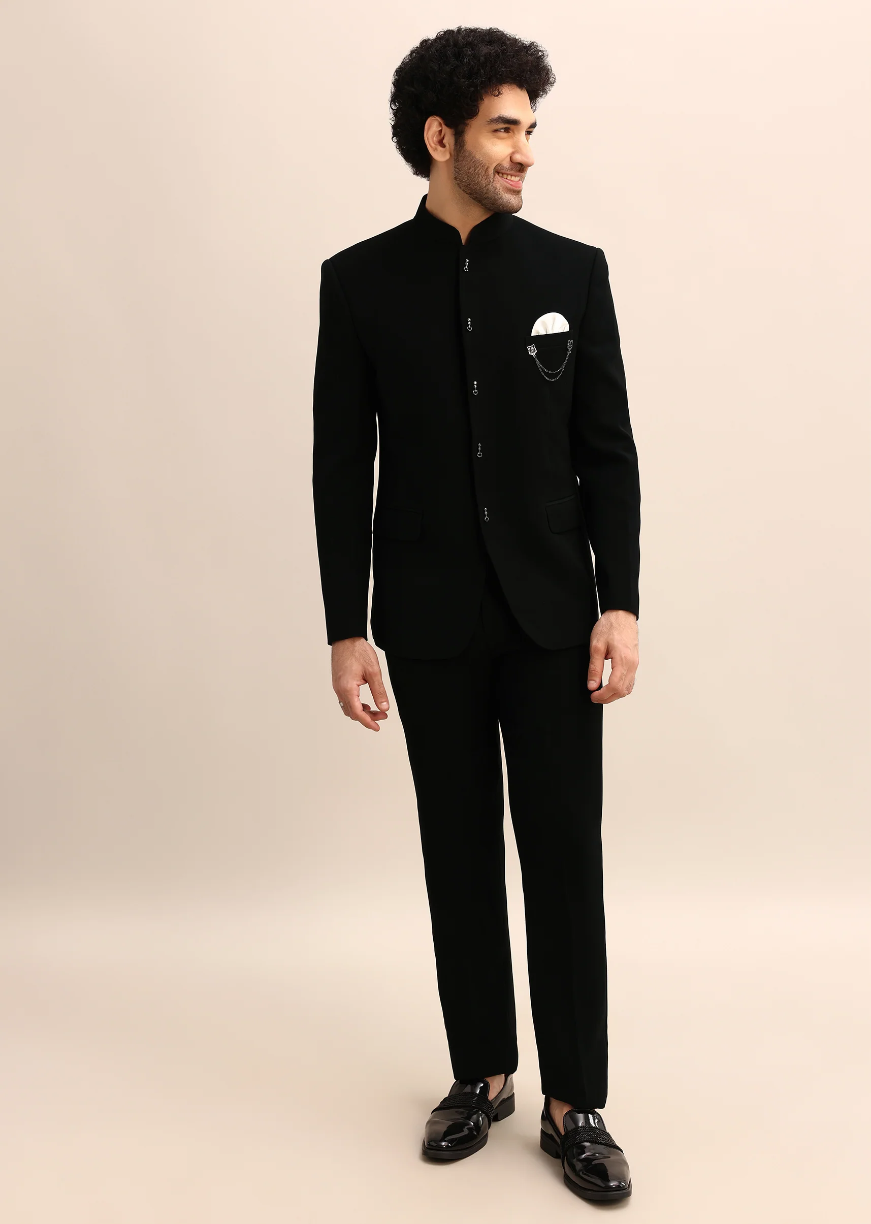 Black Velvet 3 Pc Jodhpuri Suit - Image 7
