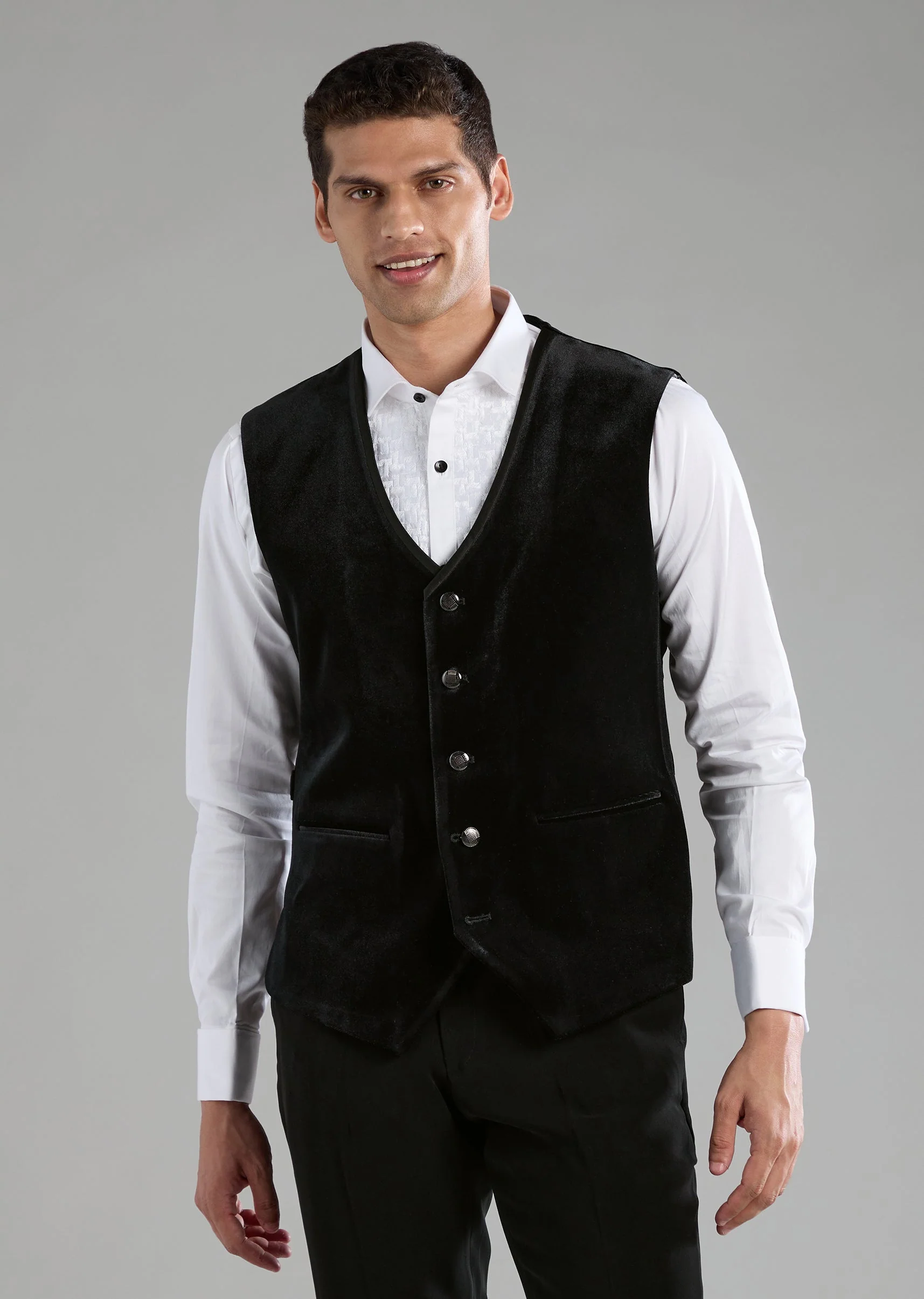 Black Velvet Embellished Tuxedo, Shirt Set with Bow Tie - Image 6