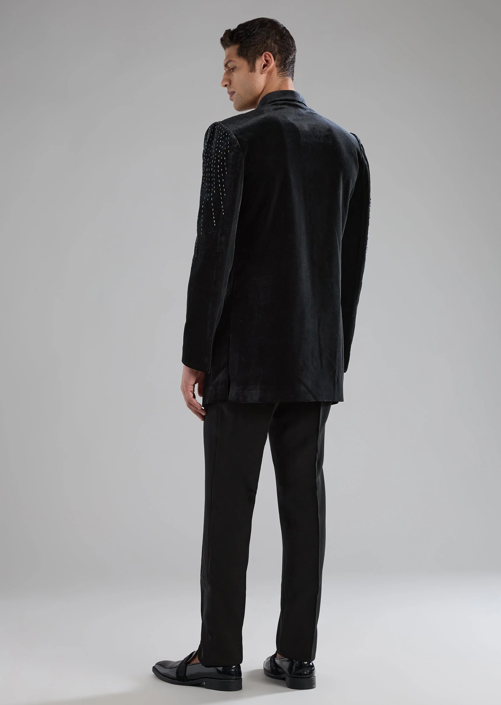 Black Velvet Indowestern Pant Set with Zardozi Work - Image 5