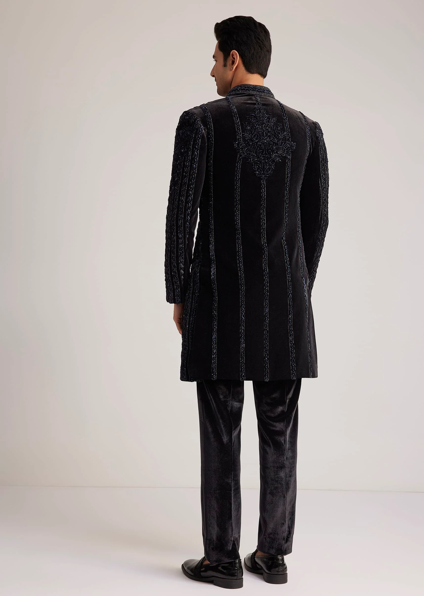 Black Velvet Indowestern Set With Cut Dana Embellishment - Image 6