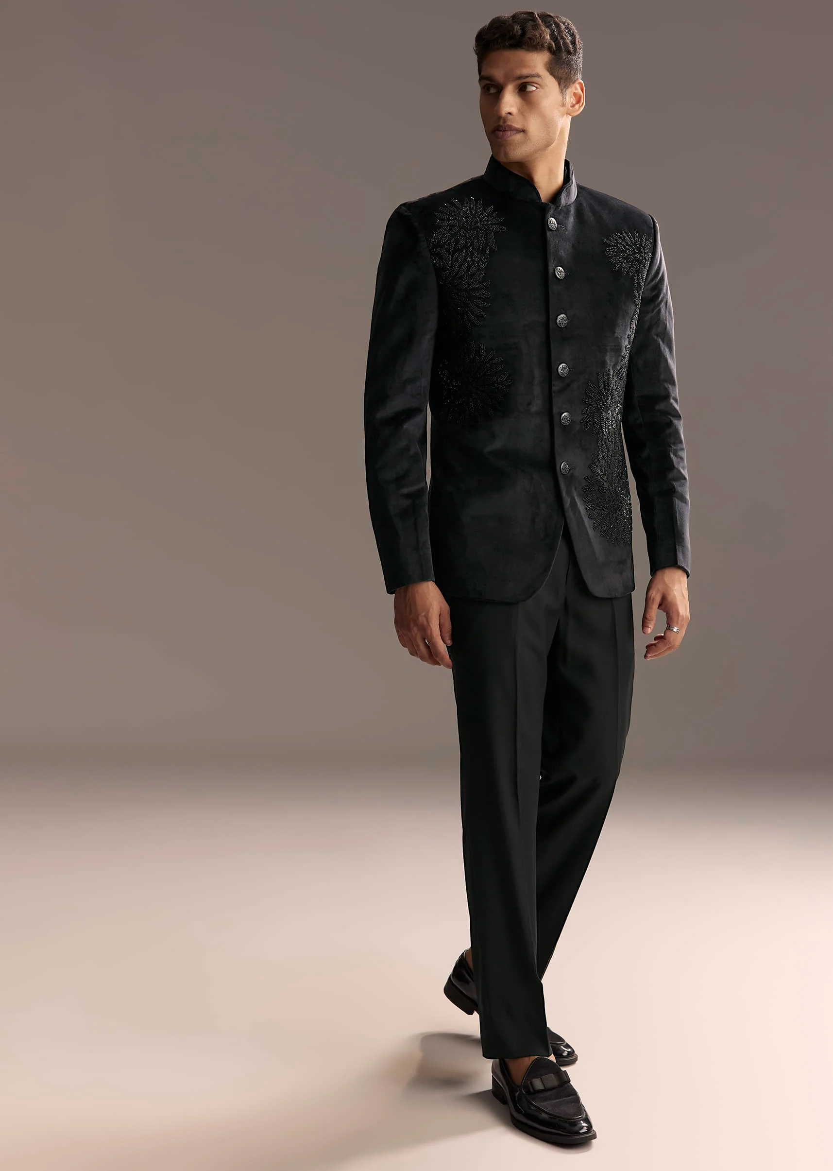 Black Velvet Jodhpuri Suit For Men With Beads And Sequins Work - Image 4
