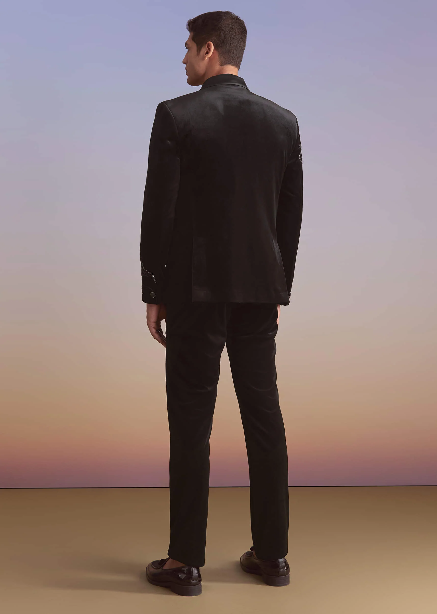 Black Velvet Tuxedo For Men With Cut Work And Beads Embroidery - Image 5