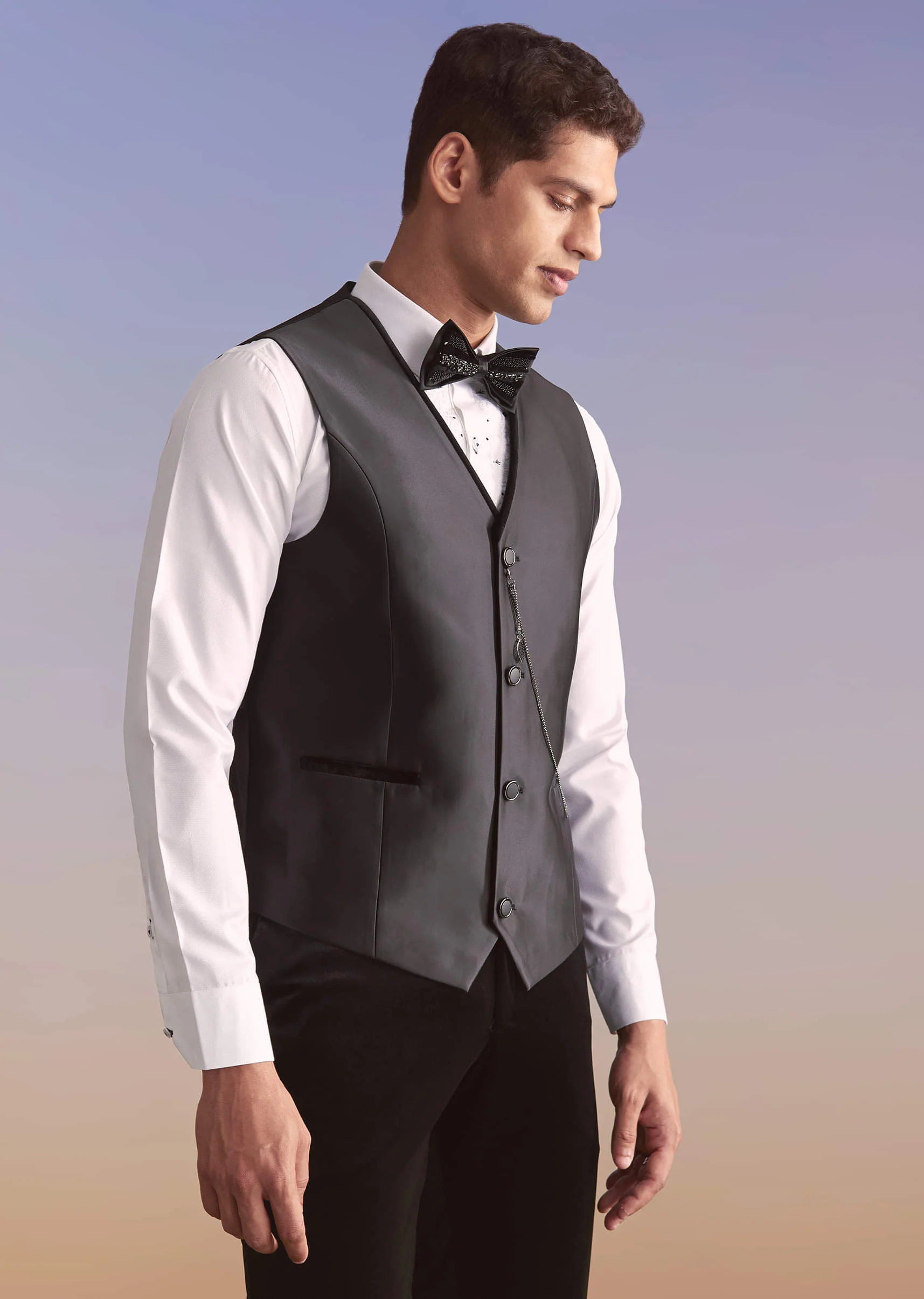 Black Velvet Tuxedo For Men With Cut Work And Beads Embroidery - Image 6