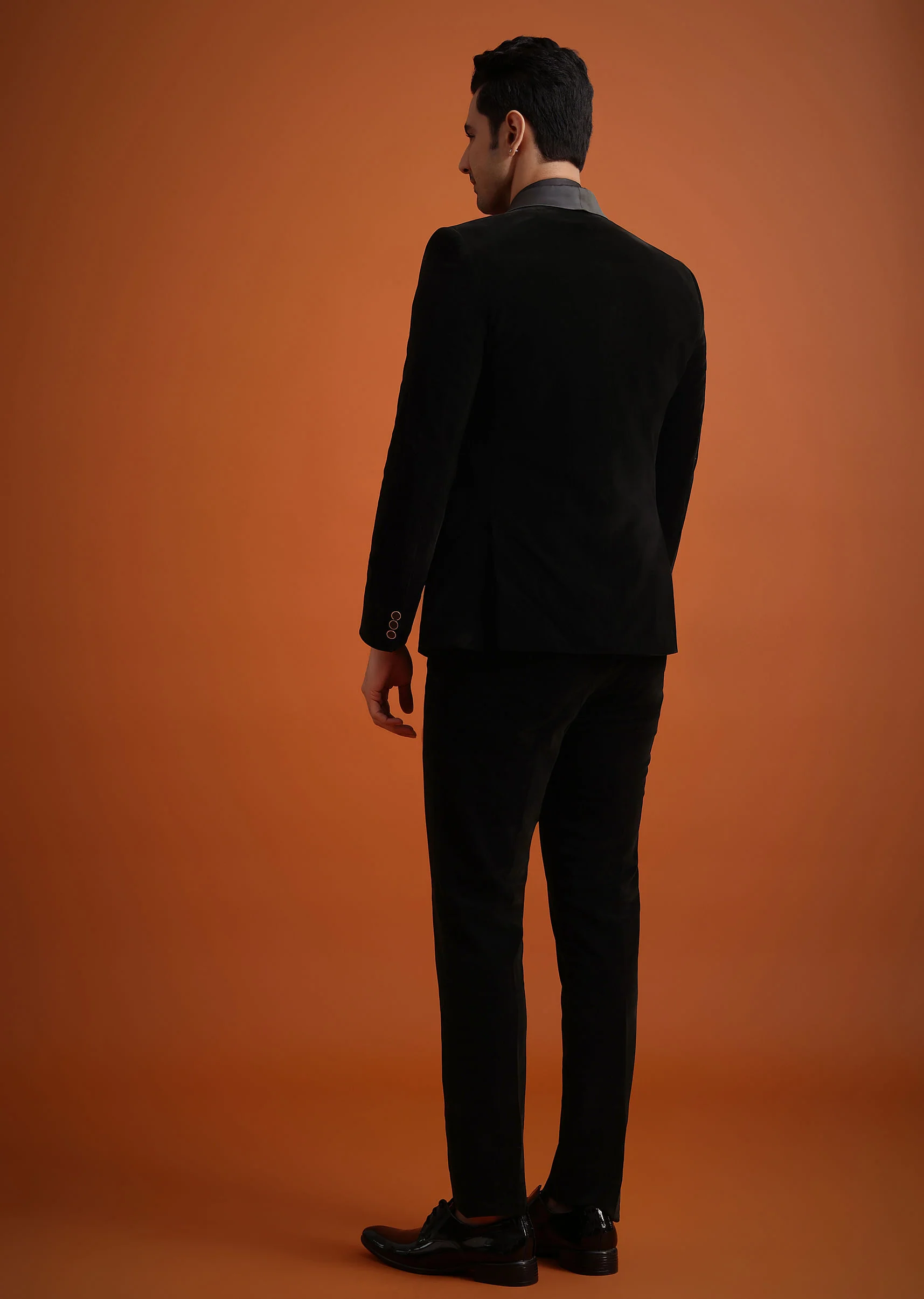 Black Velvet Tuxedo Set With Waistcoat And Bow - Image 5