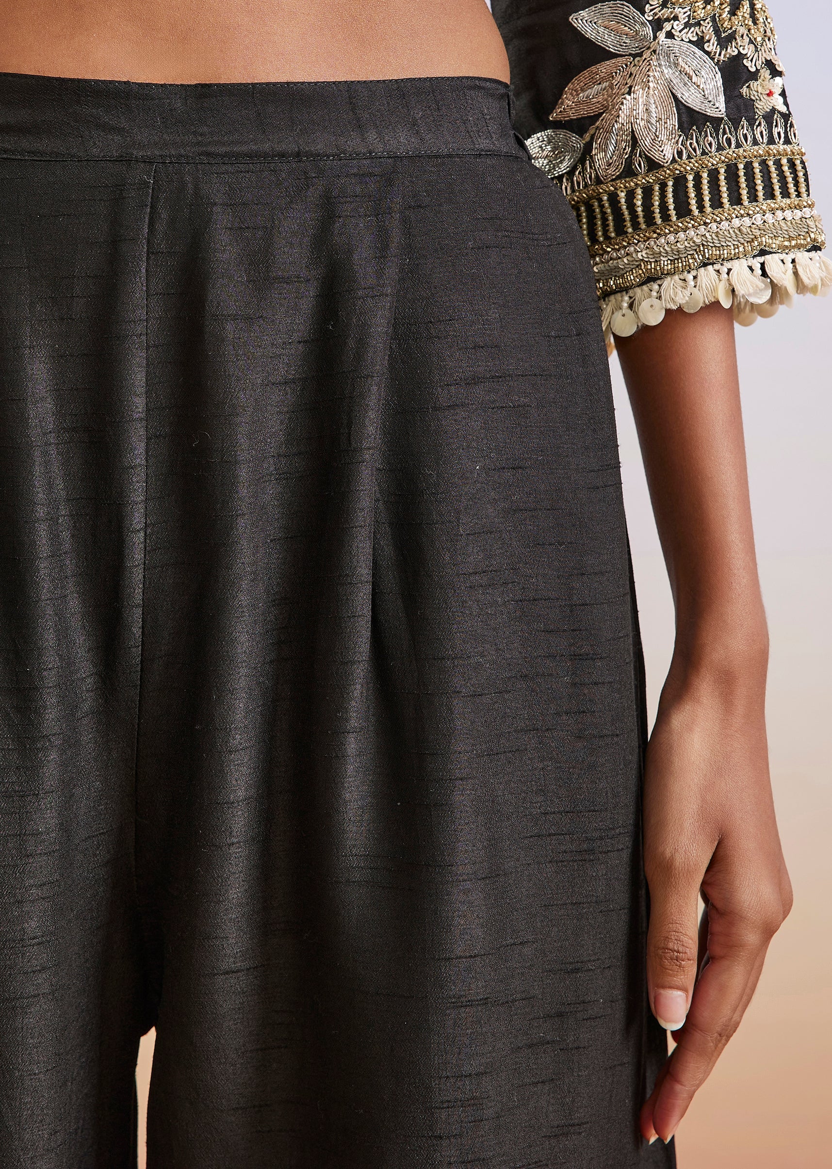 Black Zardosi Embroidered Silk Palazzo Suit With Dupatta - Image 6