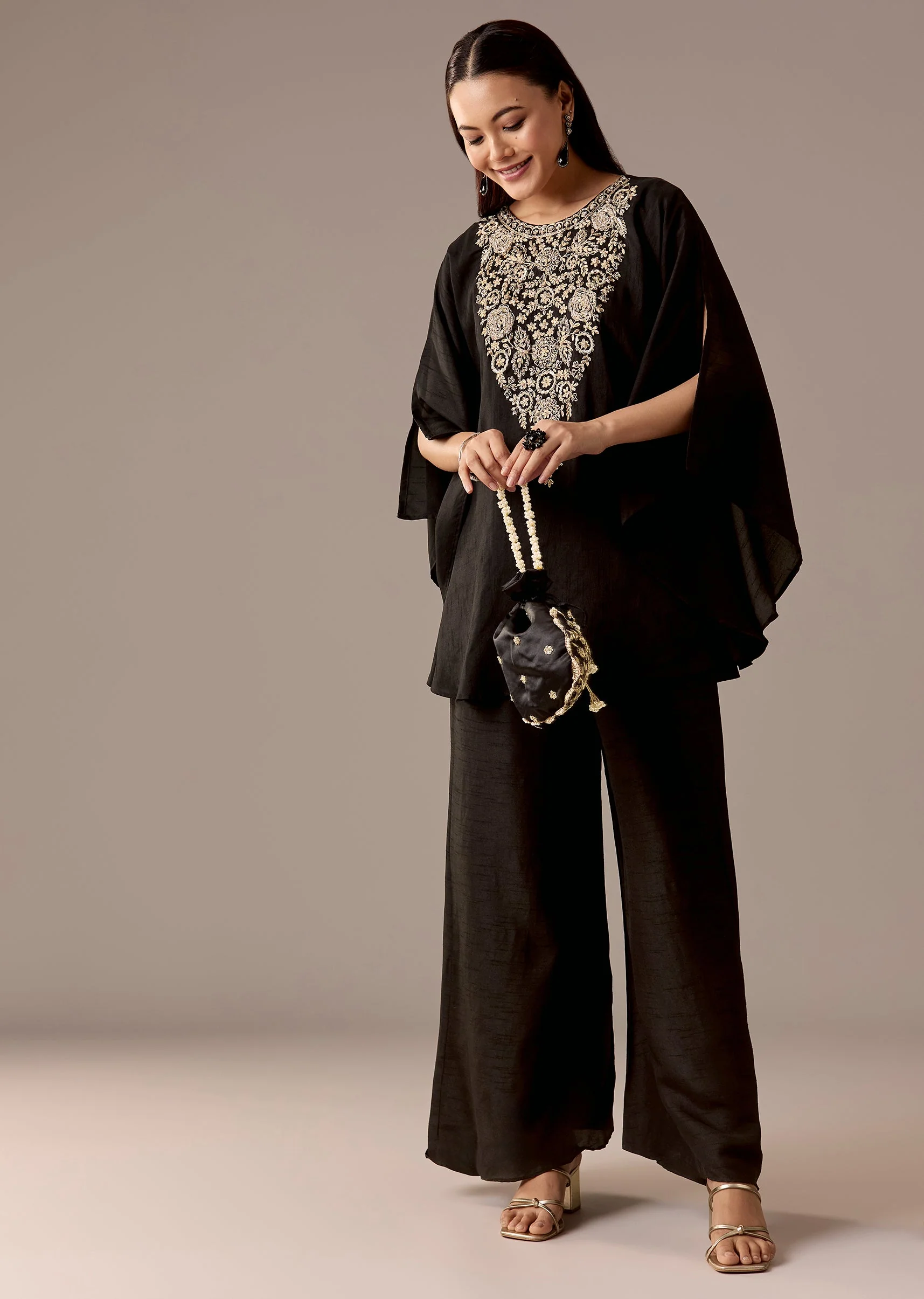 Black Zari Kaftan Palazzo Set