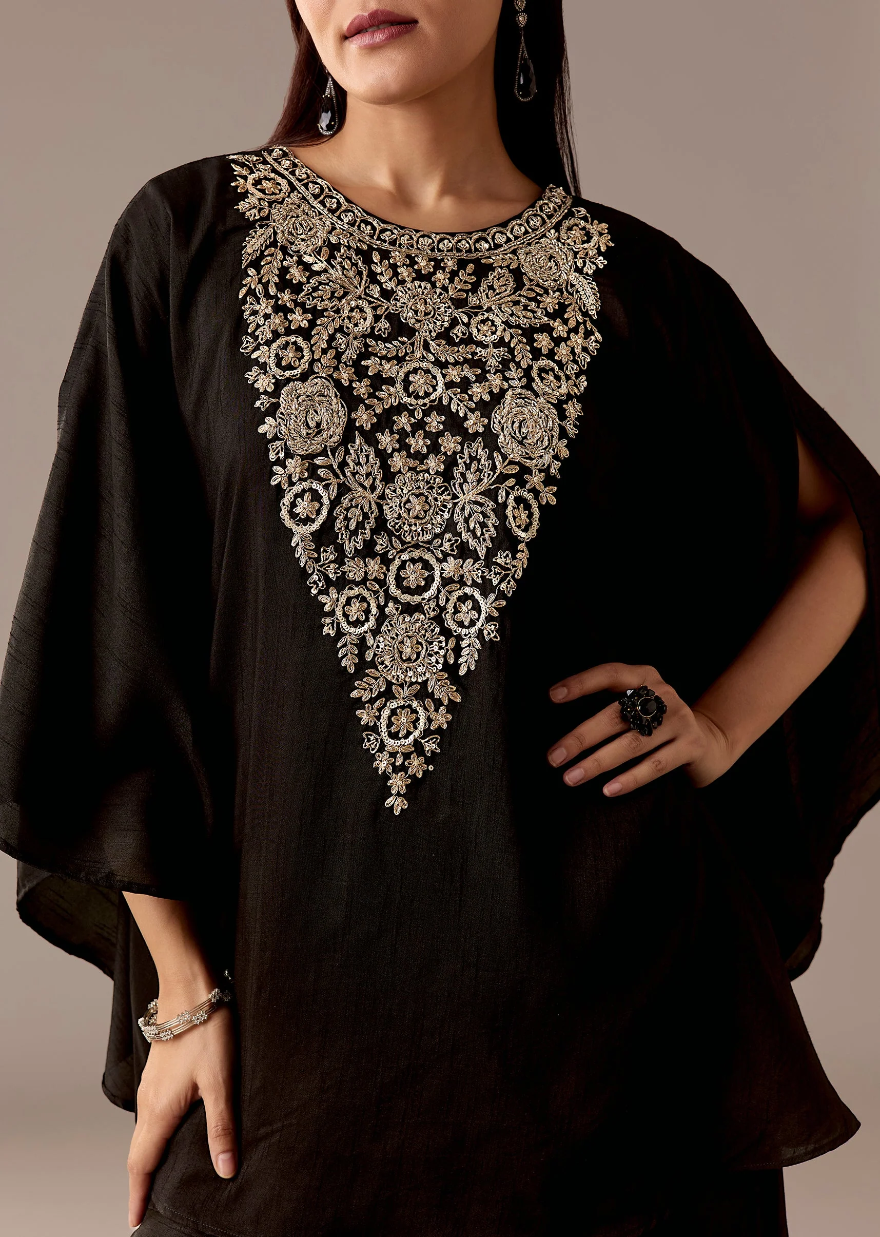 Black Zari Kaftan Palazzo Set - Image 2
