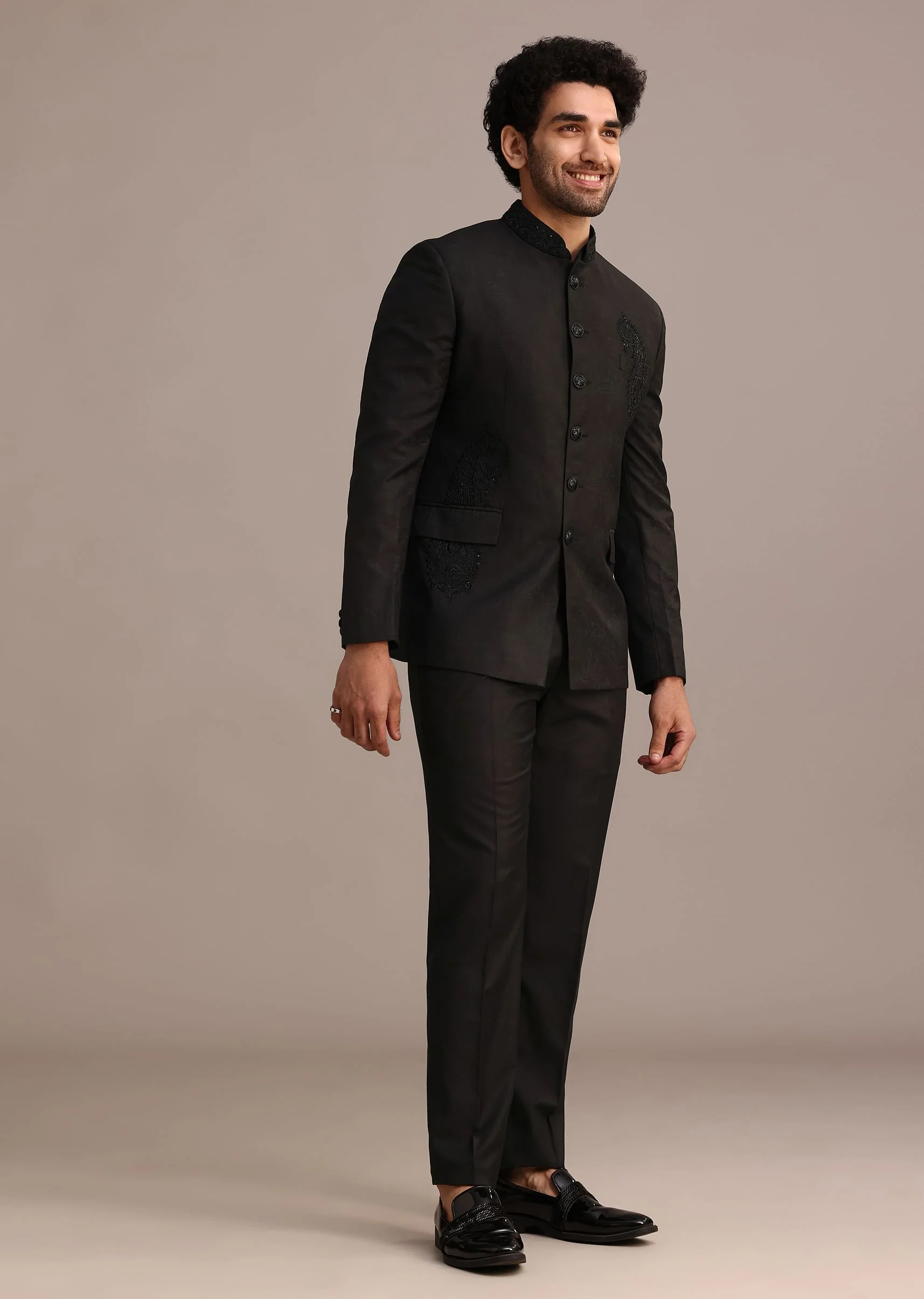 Black Zari Sequin Work Jodhpuri Set - Image 4