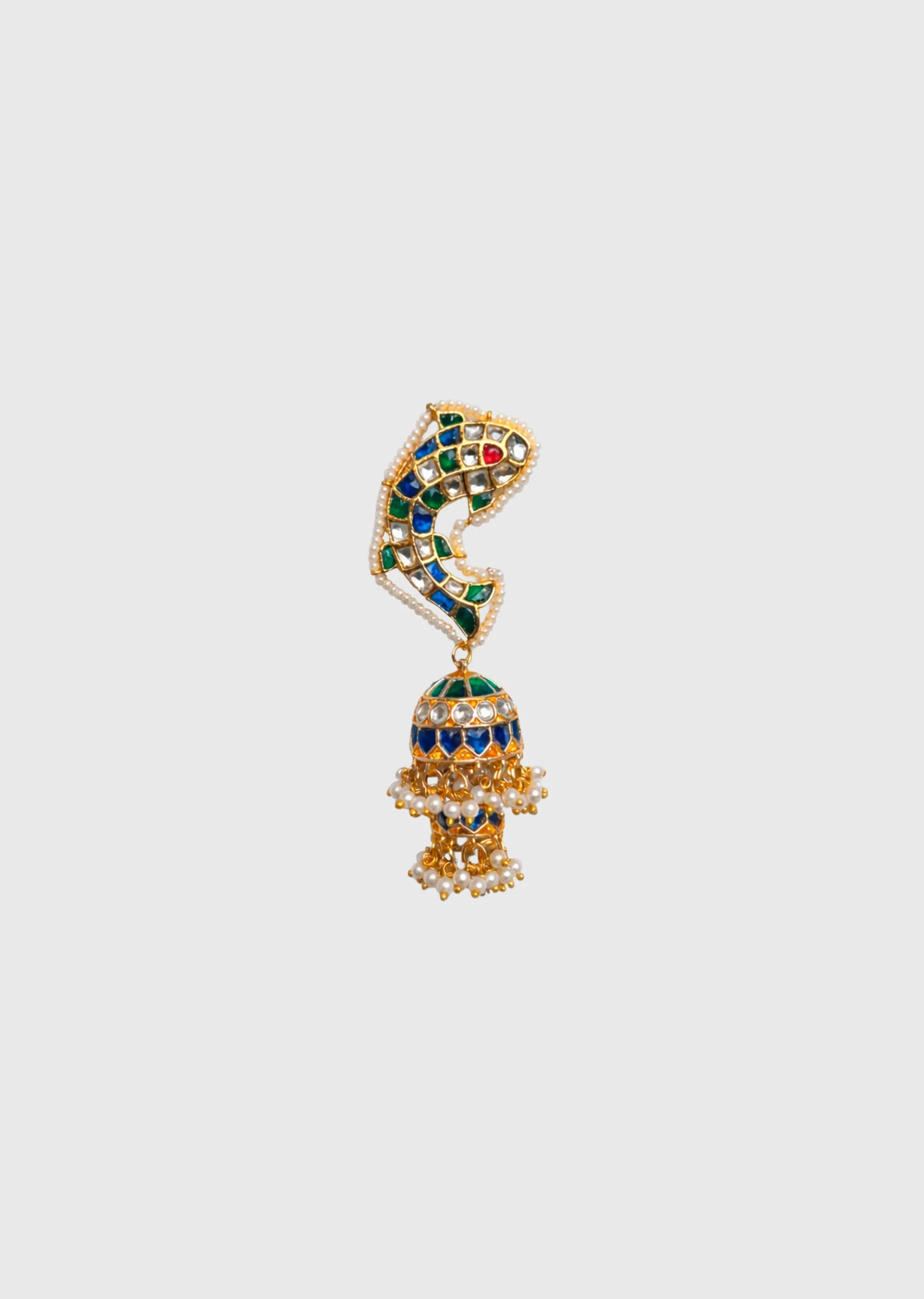Blue And Green Kundan Jhumki Earrings - Image 3