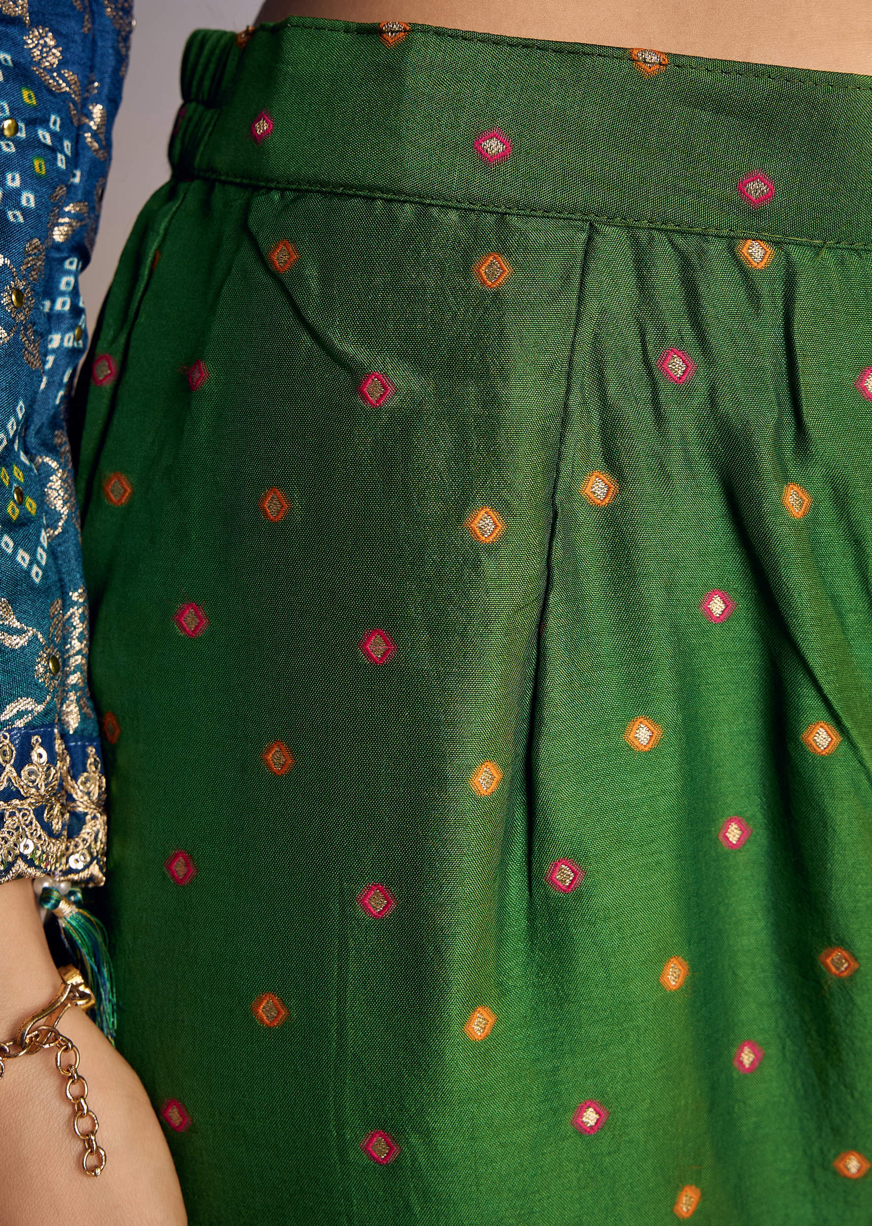 Blue And Green Ombre Bandhani Anarkali Suit With Zardosi Neckline - Image 6