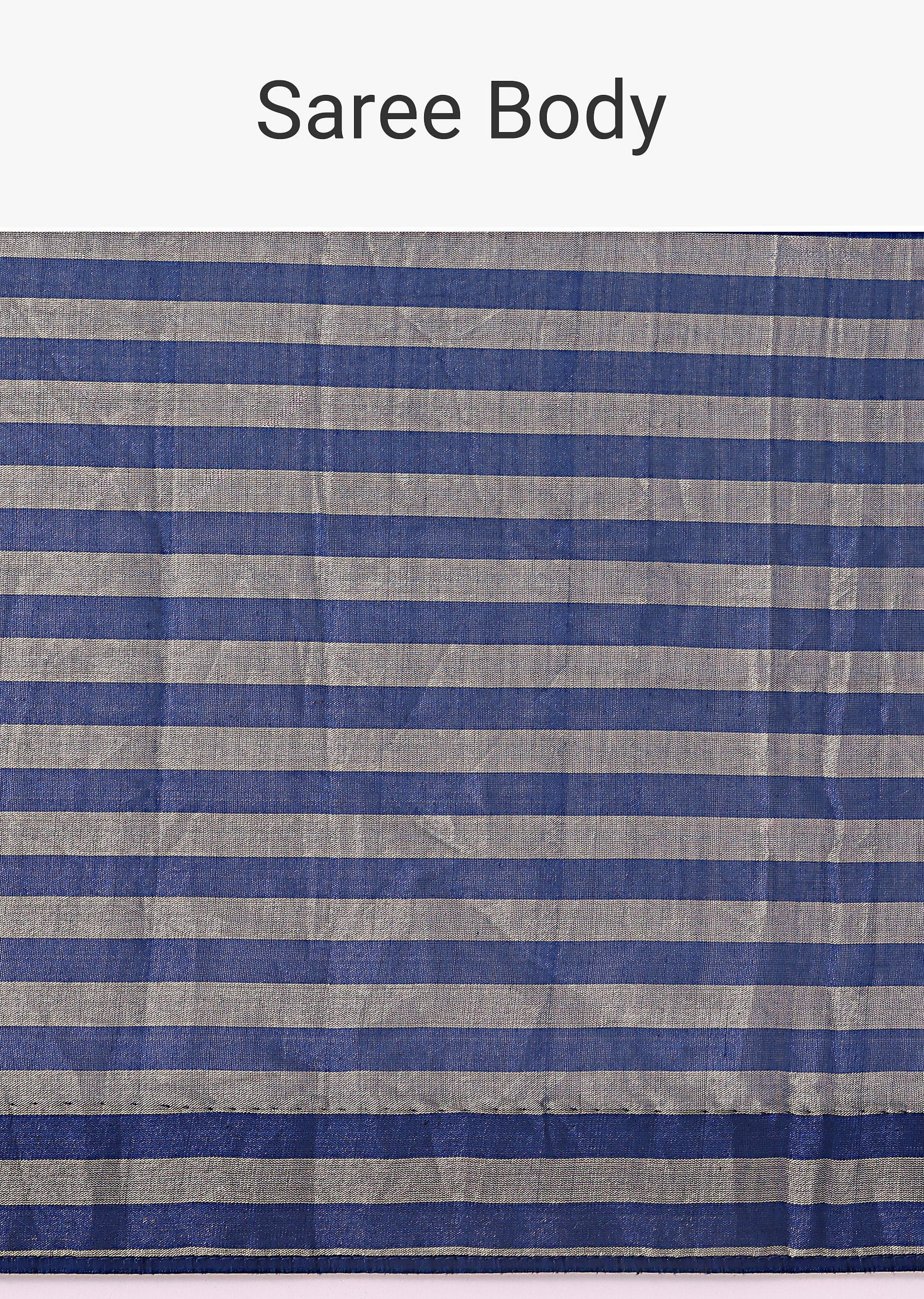 Blue And Silver Half Striped Chanderi Saree Wiith Stitched Blouse - Image 8