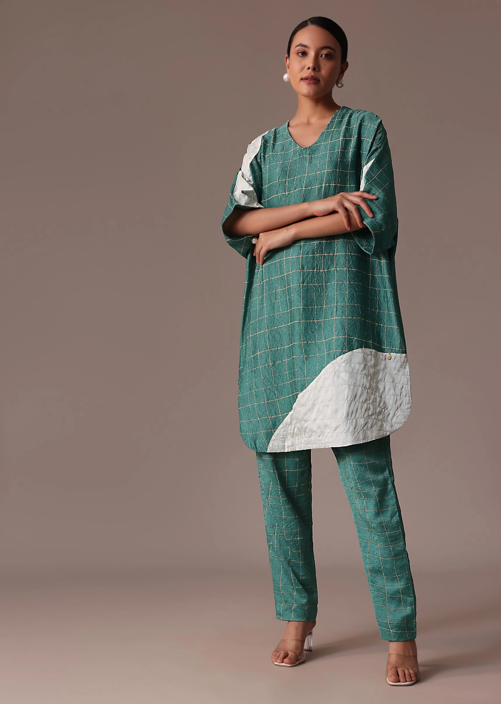 Blue And White Colour Block Print Crepe Co Ord Set - Image 4