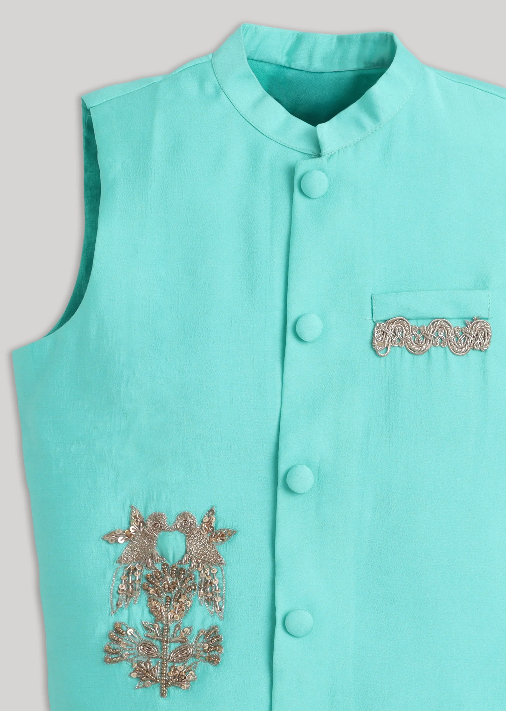 Blue And White Kids Nehru Jacket Set - Image 6