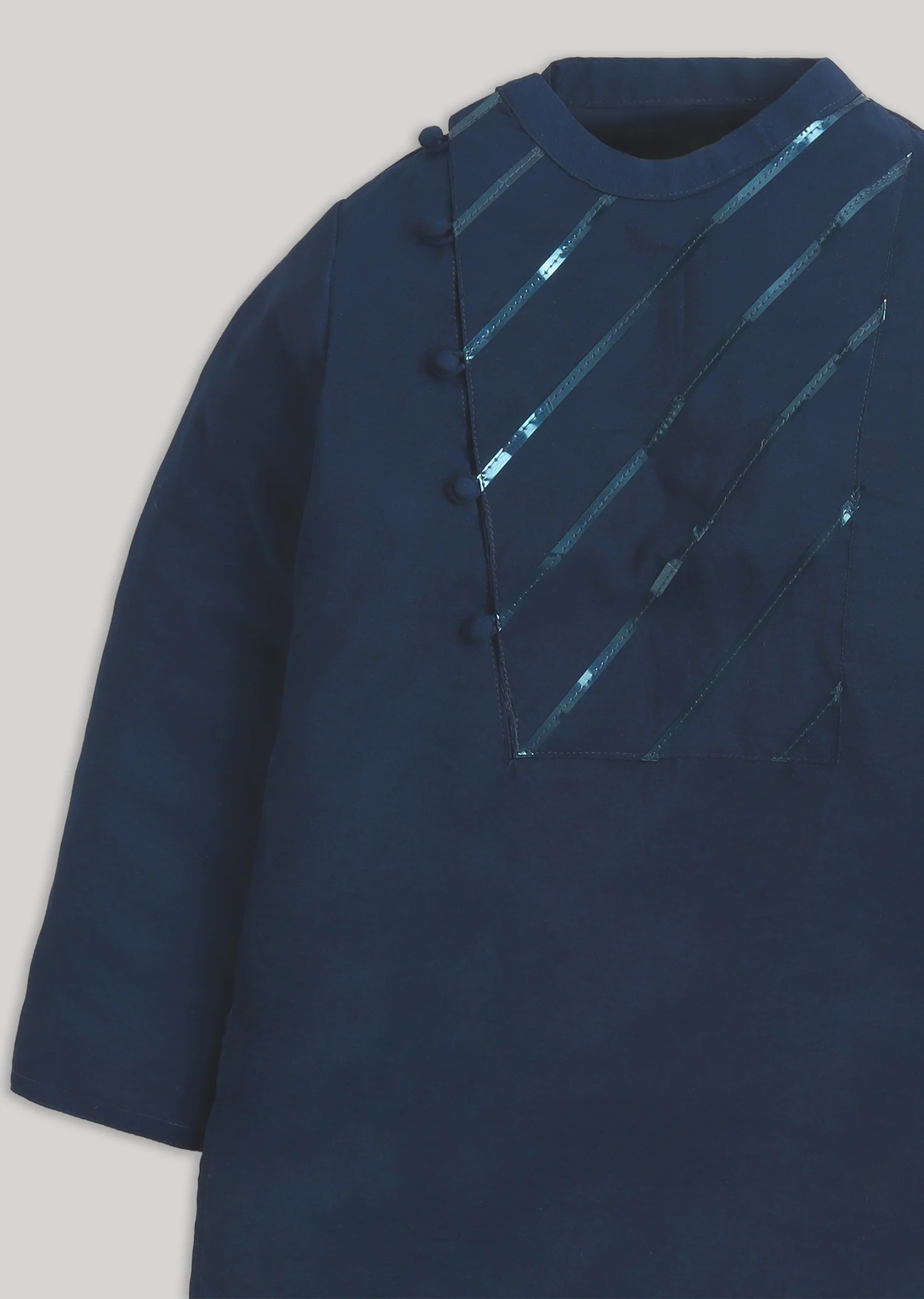 Blue And White Sequins Kids Kurta Set - Image 3