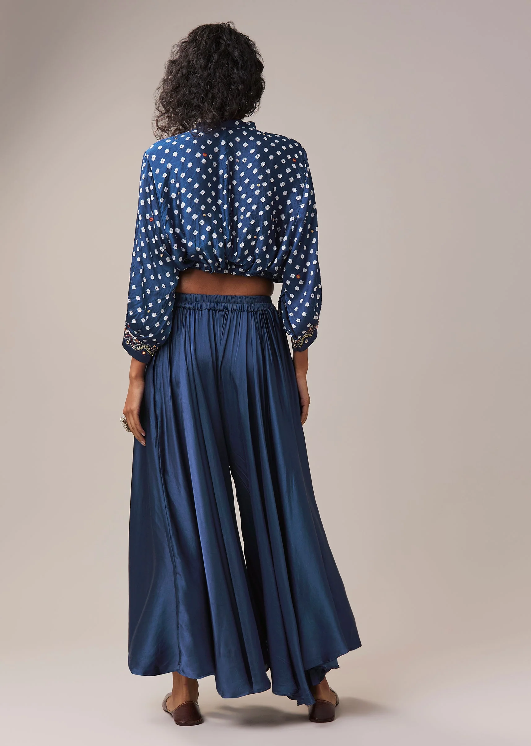 Blue Bandhani Hand Dyed Crop Top and Palazzo Set - Image 5