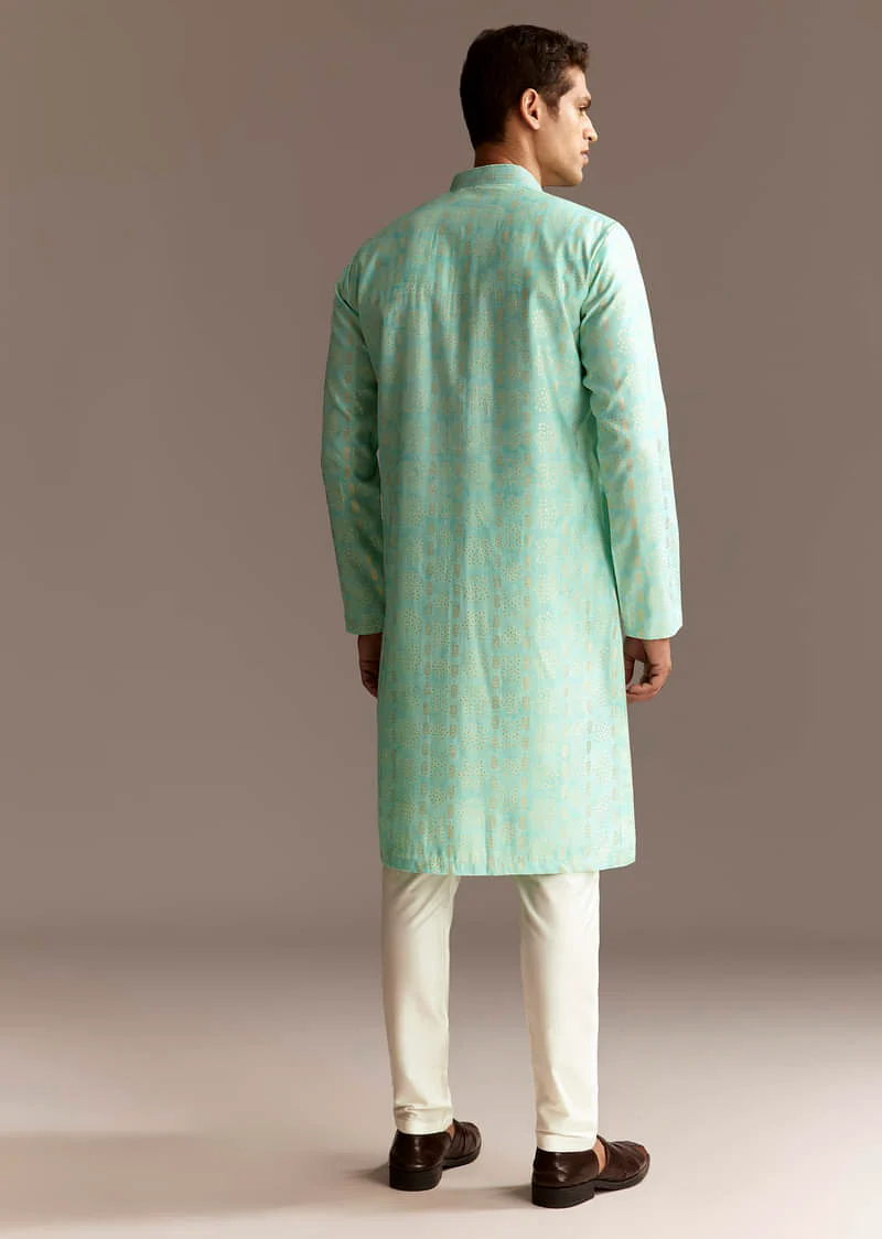 Blue Chanderi Kurta Set - Image 3