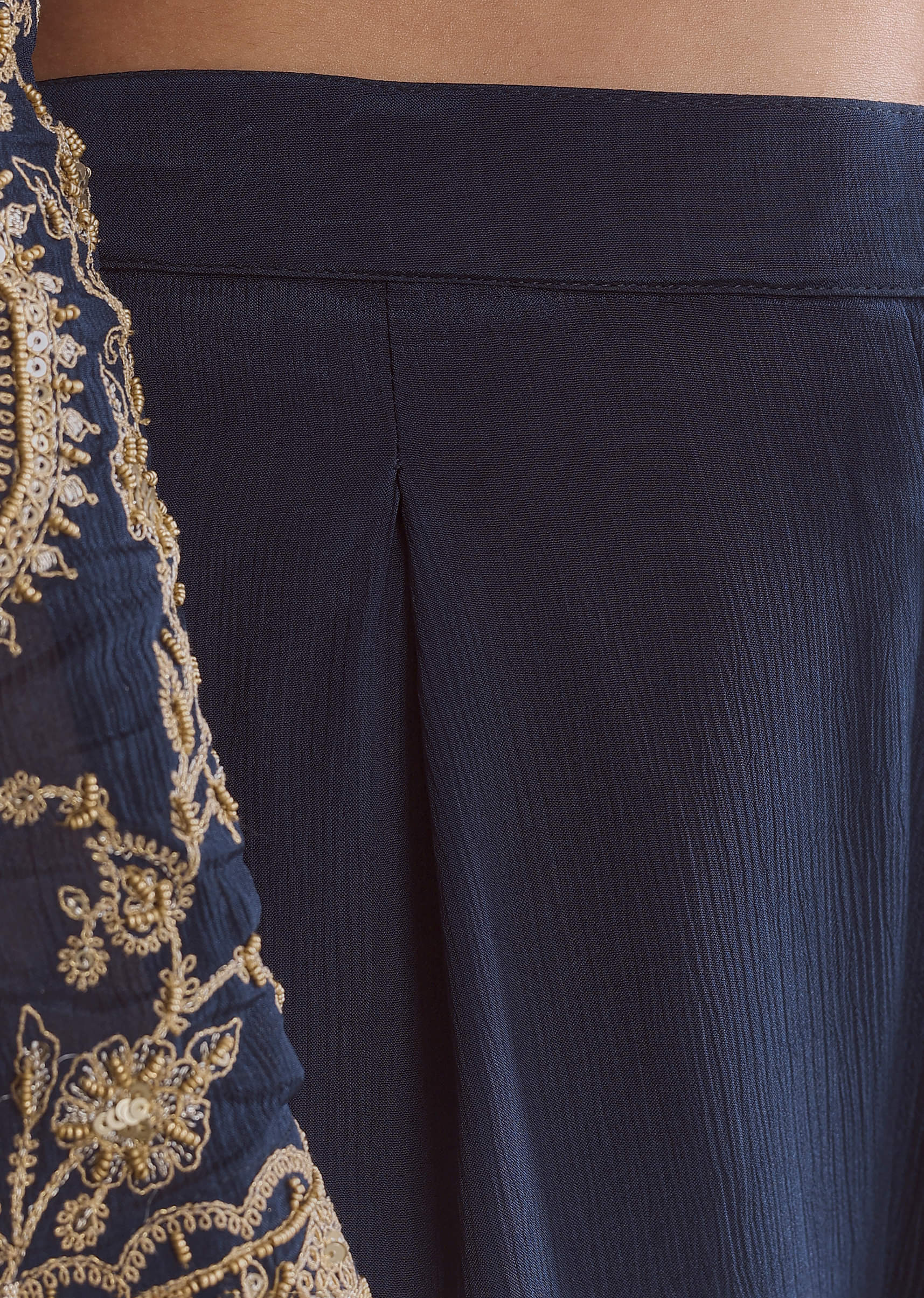 Blue Chinon Anarkali Suit With Embroidery And Front Slit - Image 7