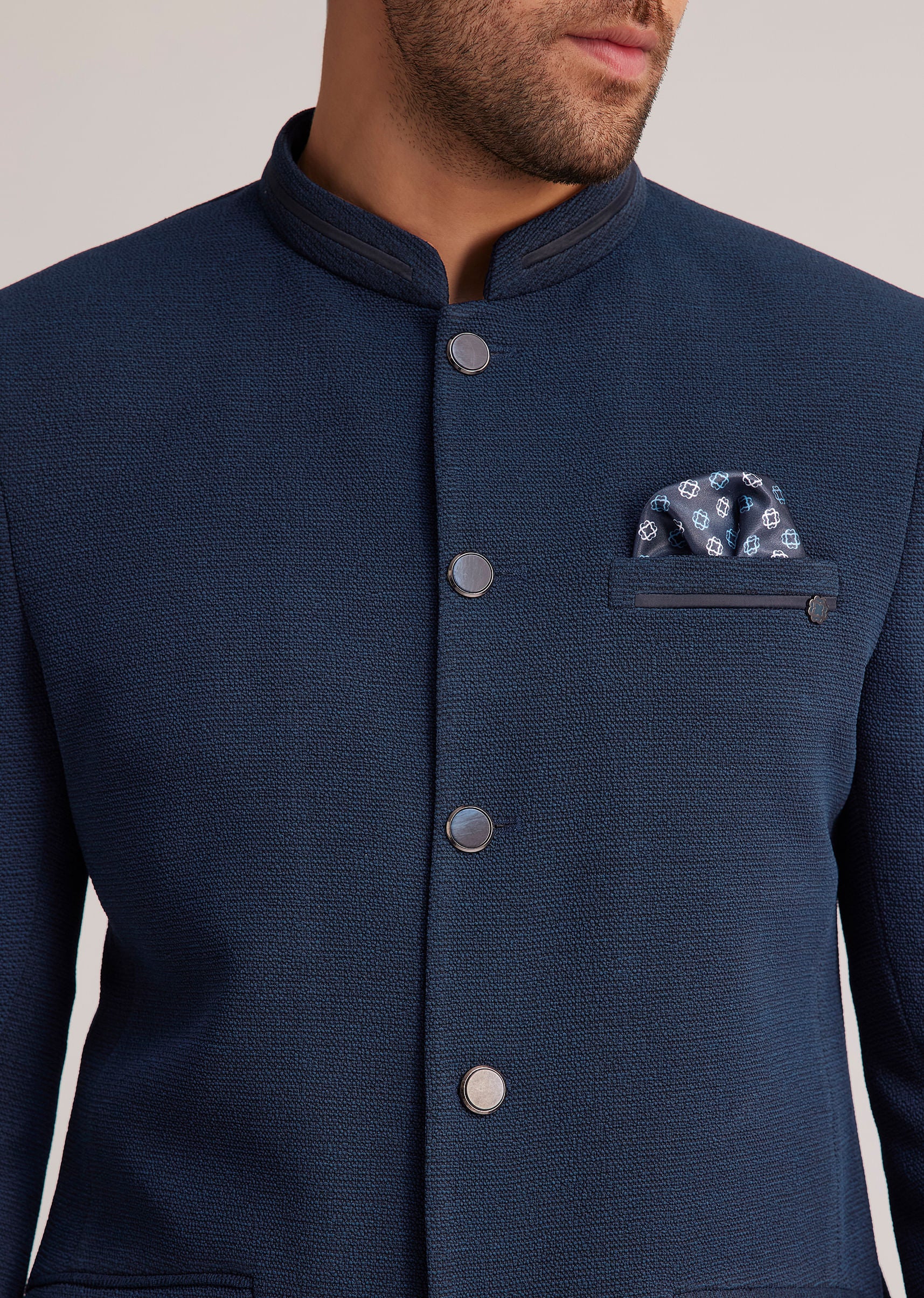 Blue Classic Bandhgala Suit - Image 2