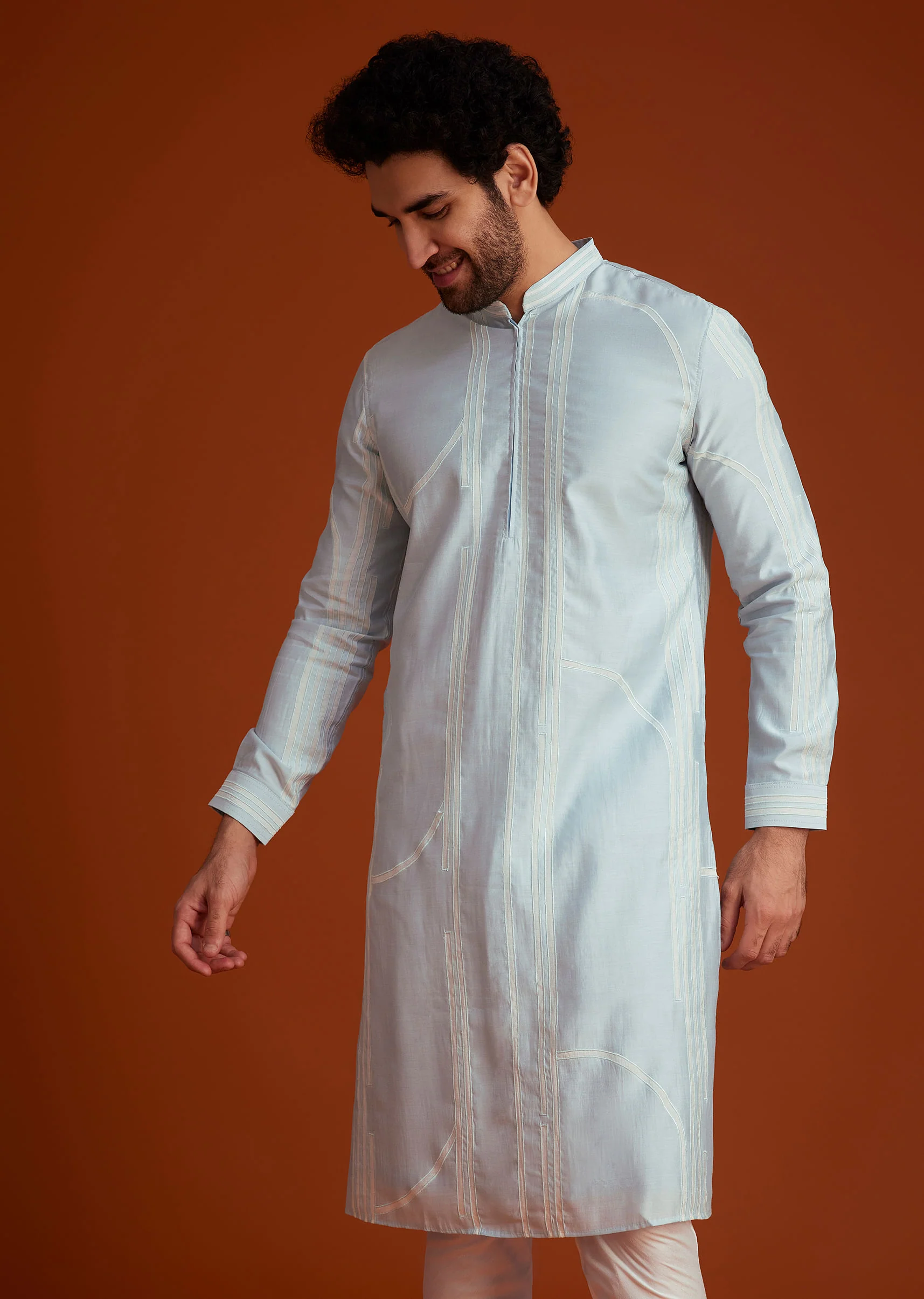 Blue Classic Kurta Pajama Set - Image 3